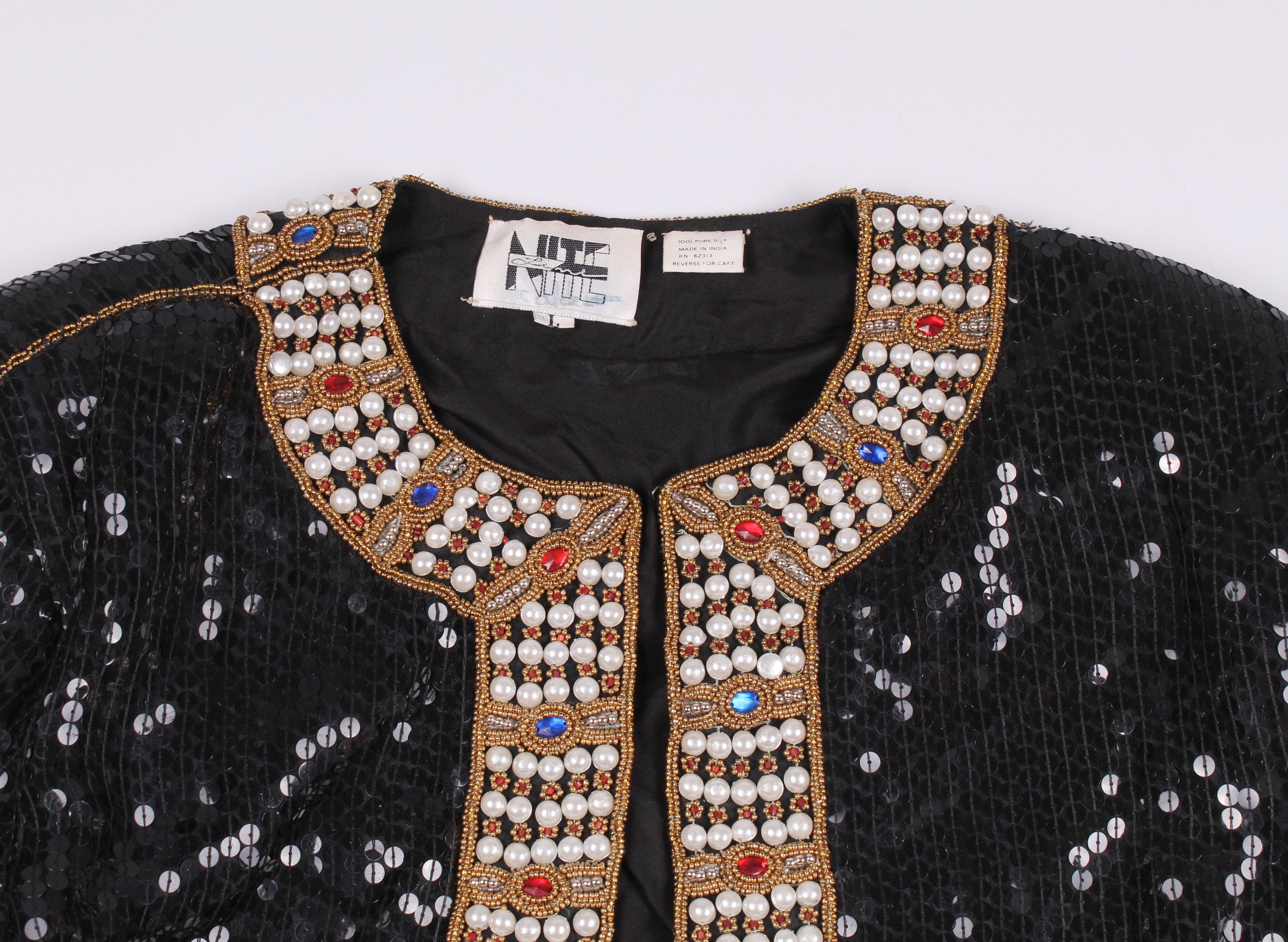 Other Nightline Vintage Stunning Sequins Beaded Silk Blazer Size L / US 10 / IT 46 - 2 Thumbnail