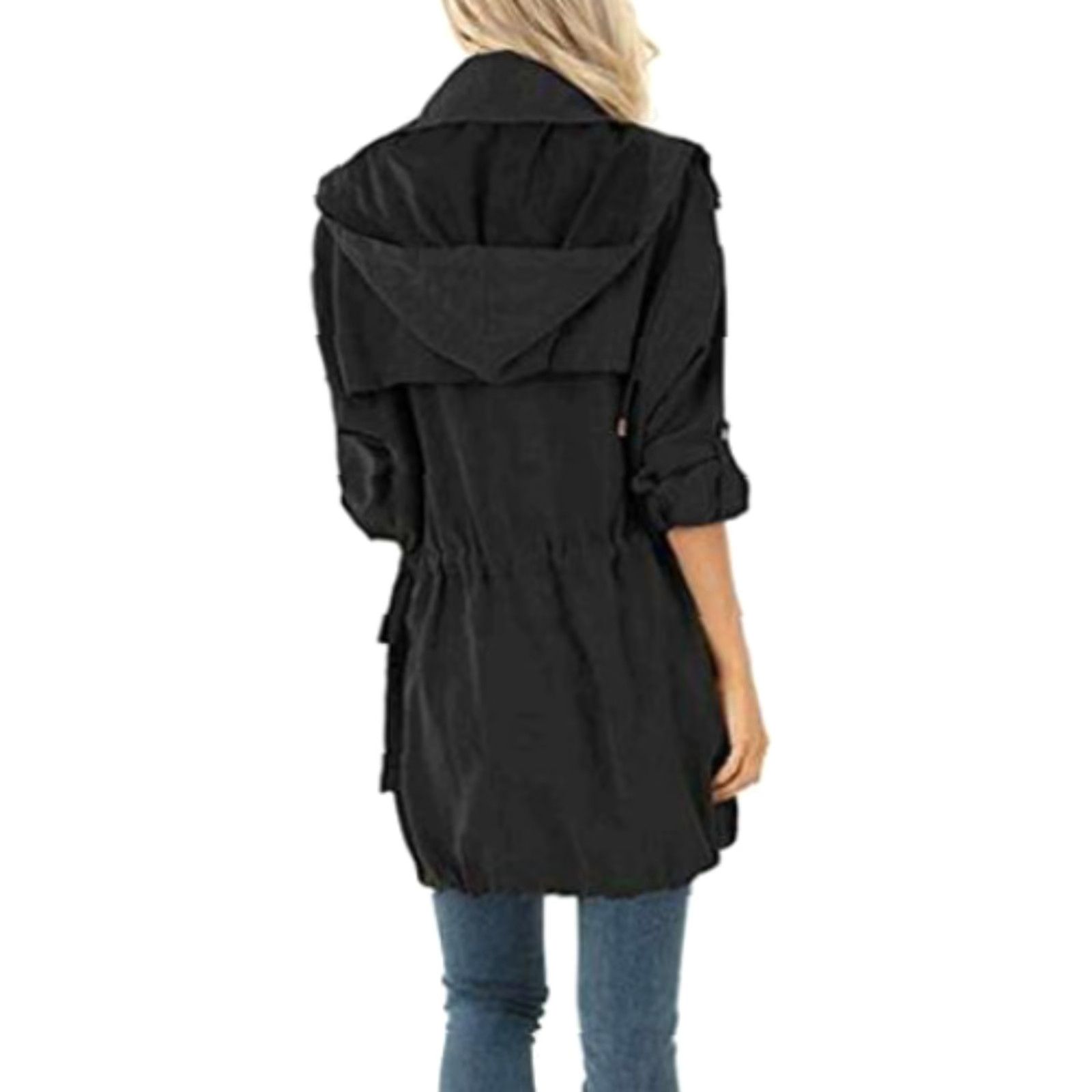 Rains LAMISSCHE Med Weight Rain Jacket Women's M Hooded Overcoat Black Military Jacket Size M / US 6-8 / IT 42-44 - 3 Thumbnail