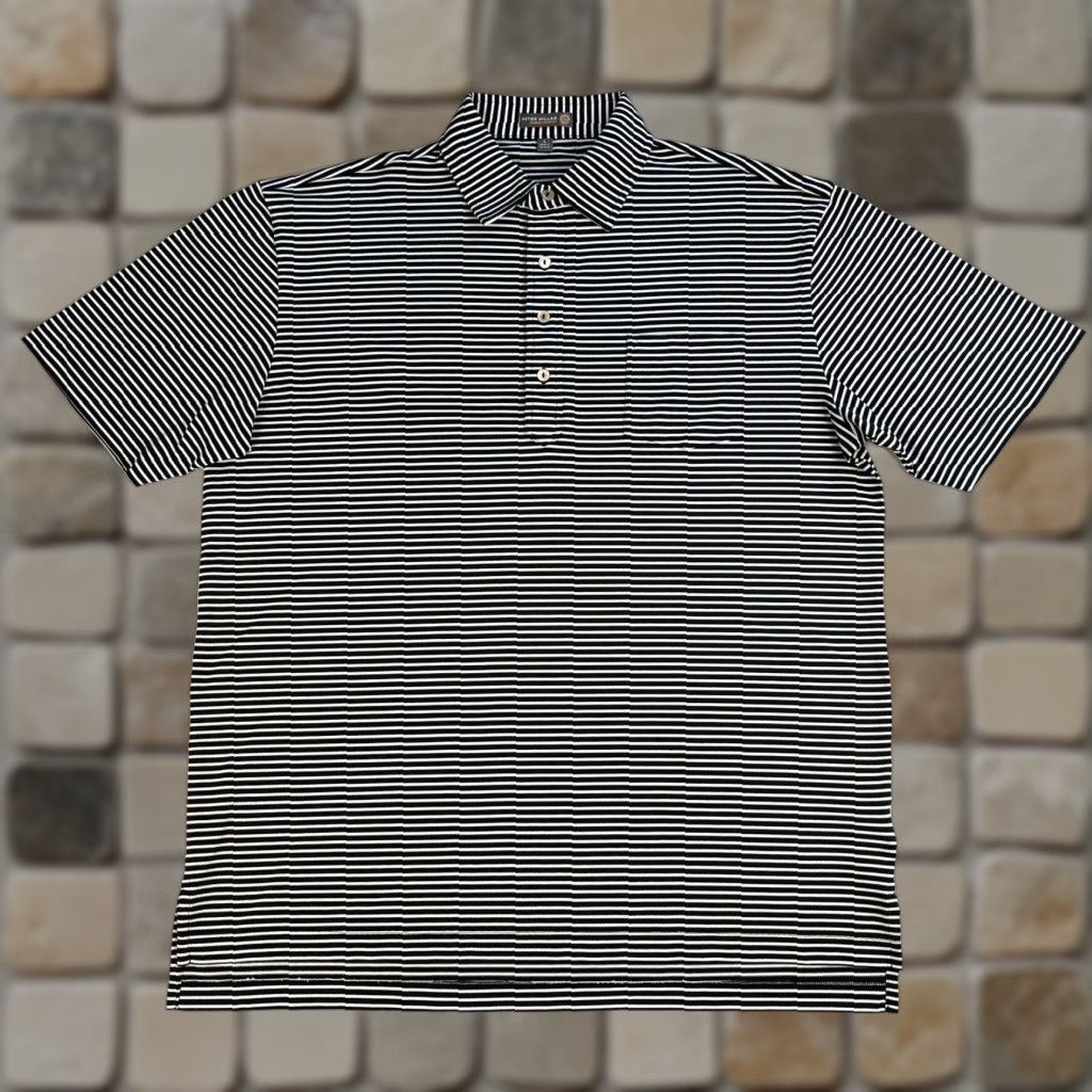 Peter Millar VINTAGE Peter Millar Summer Comfort Polo Shirt Striped Sz L Men's Polo Shirt White Black 90s golf walking Pockets Stretch Mens Size US L / EU 52-54 / 3 - 1 Thumbnail