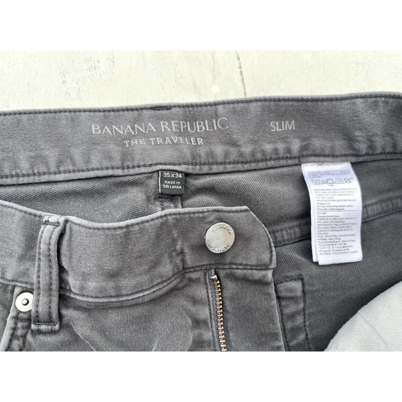 Banana Republic Banana Republic Traveler Pants Mens Black/Gray 35x34 Slim Stretch Taper Straight 5-Pocket Flat Front Casual City Size US 35 - 3 Thumbnail