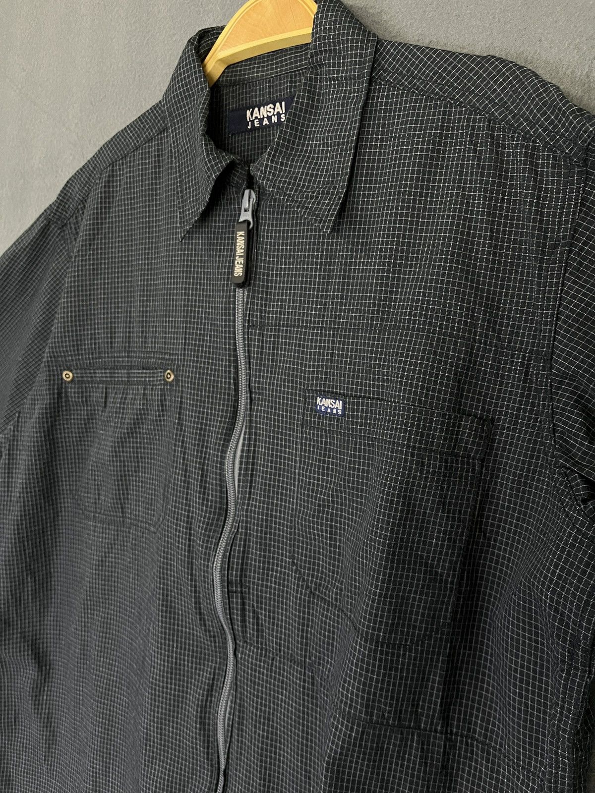 Designer × Japanese Brand × Kansai Yamamoto Kansai Jeans Checkered Double Pocket Zip Up Short Sleeve Size US M / EU 48-50 / 2 - 5 Thumbnail