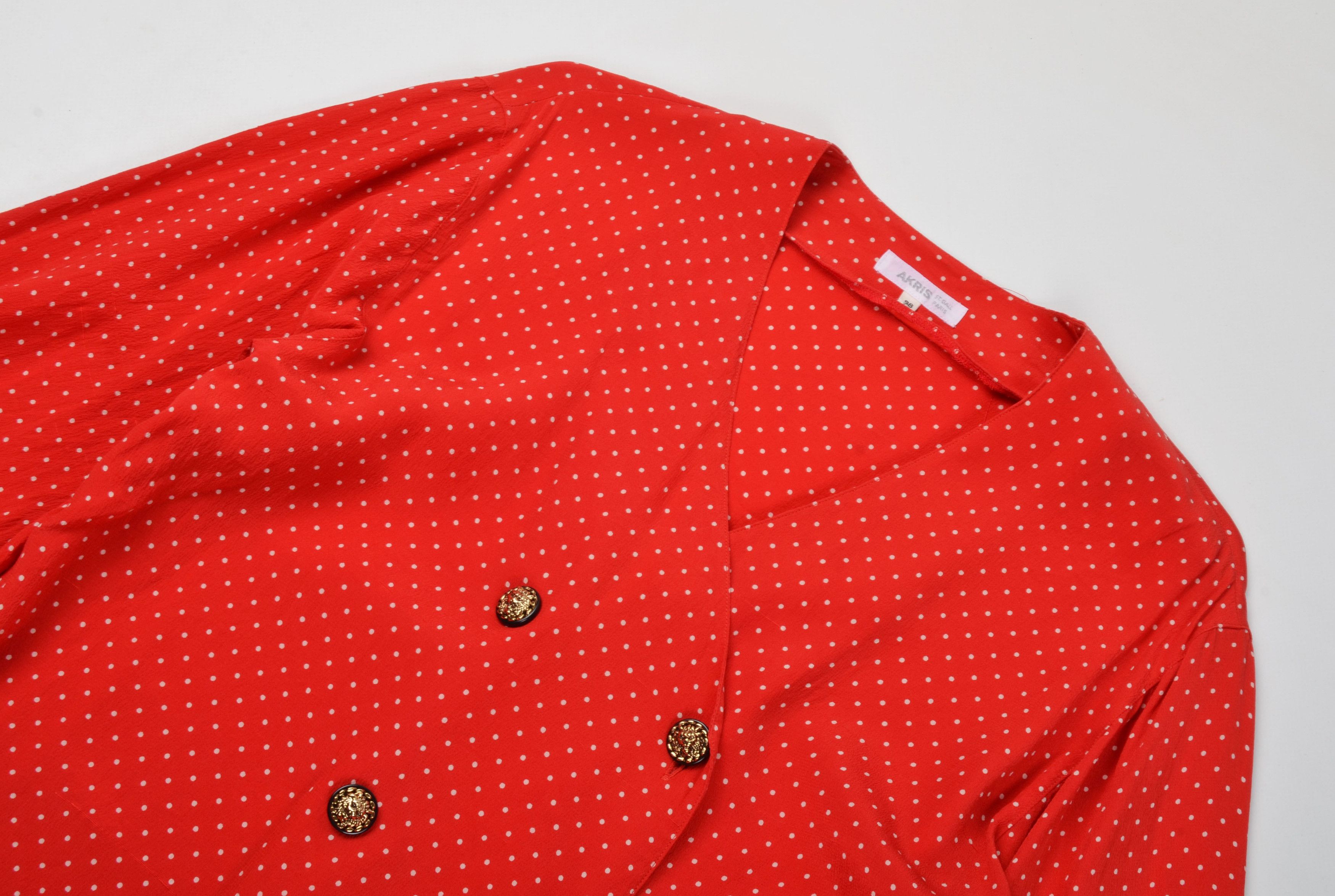 Akris Vintage Akris 80's Polka Dot Red Silk Lion Buttons Shirt Size M / US 6-8 / IT 42-44 - 5 Thumbnail