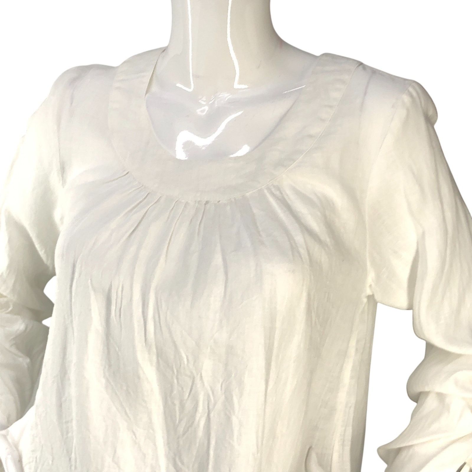 FLAX Flax Size P US XS Top Blouse Ruched Sleeve Linen Gauze White Size XS / US 0-2 / IT 36-38 - 2 Thumbnail