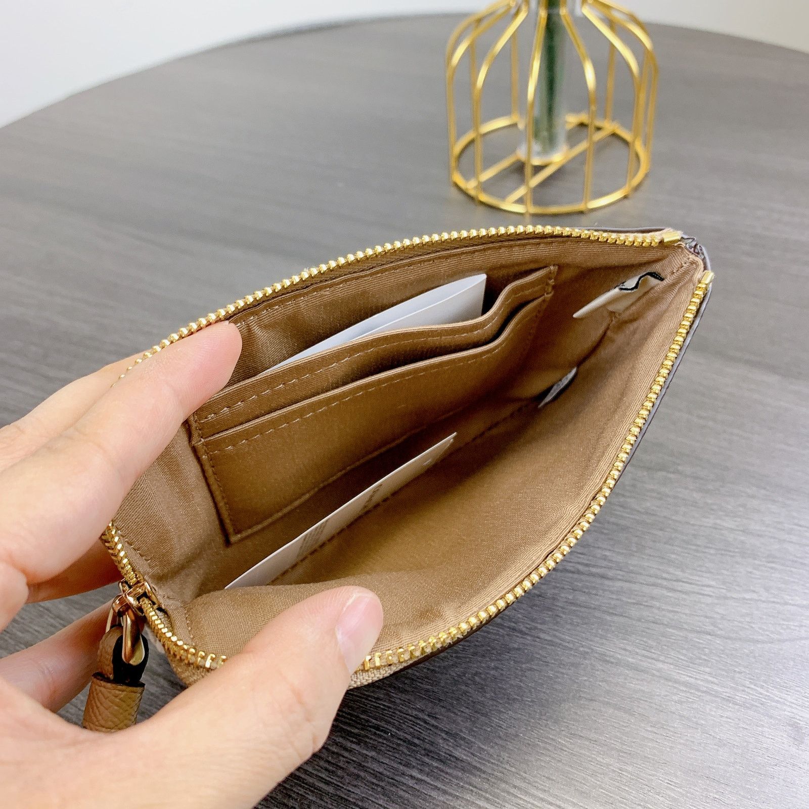 Coach Coach CV396 Corner Zip Wristlet IN Taupe Size ONE SIZE - 3 Thumbnail