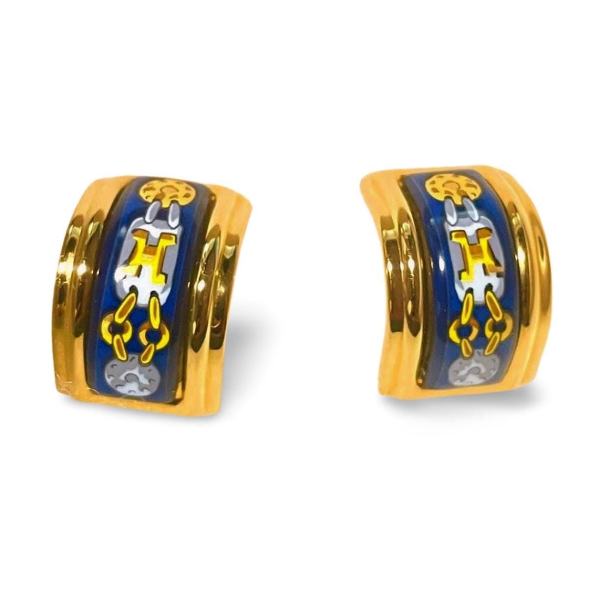 Hermes Vintage Hermes cloisonne golden earrings with blue Size ONE SIZE - 10 Thumbnail