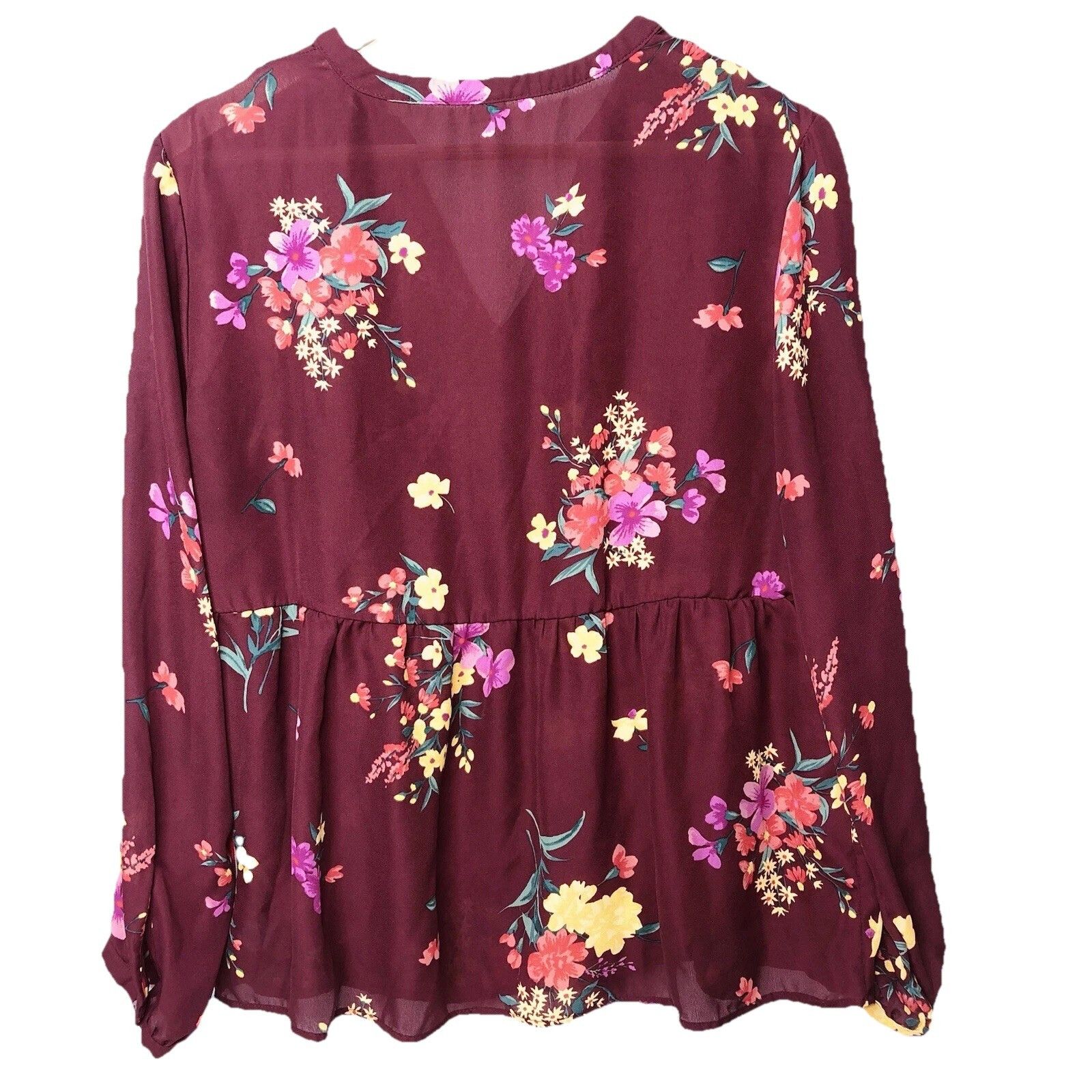 Old Navy Old Navy Womens Maroon Floral Print Swing Blouse Top Sz L Size L / US 10 / IT 46 - 2 Thumbnail