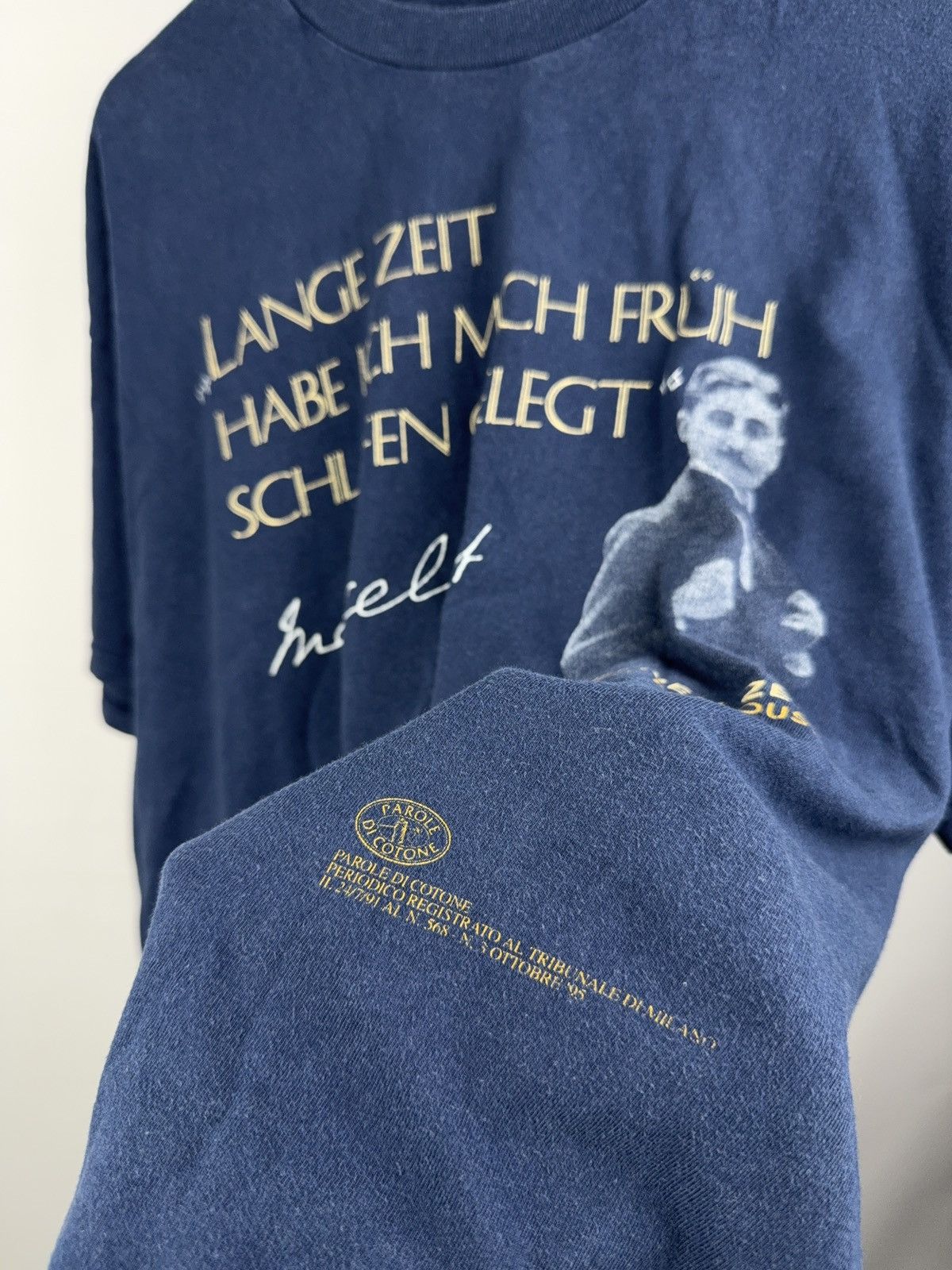 Vintage Parole di Cotone Marcel Proust Quote Tee Navy Italy Vintage Size US L / EU 52-54 / 3 - 4 Thumbnail