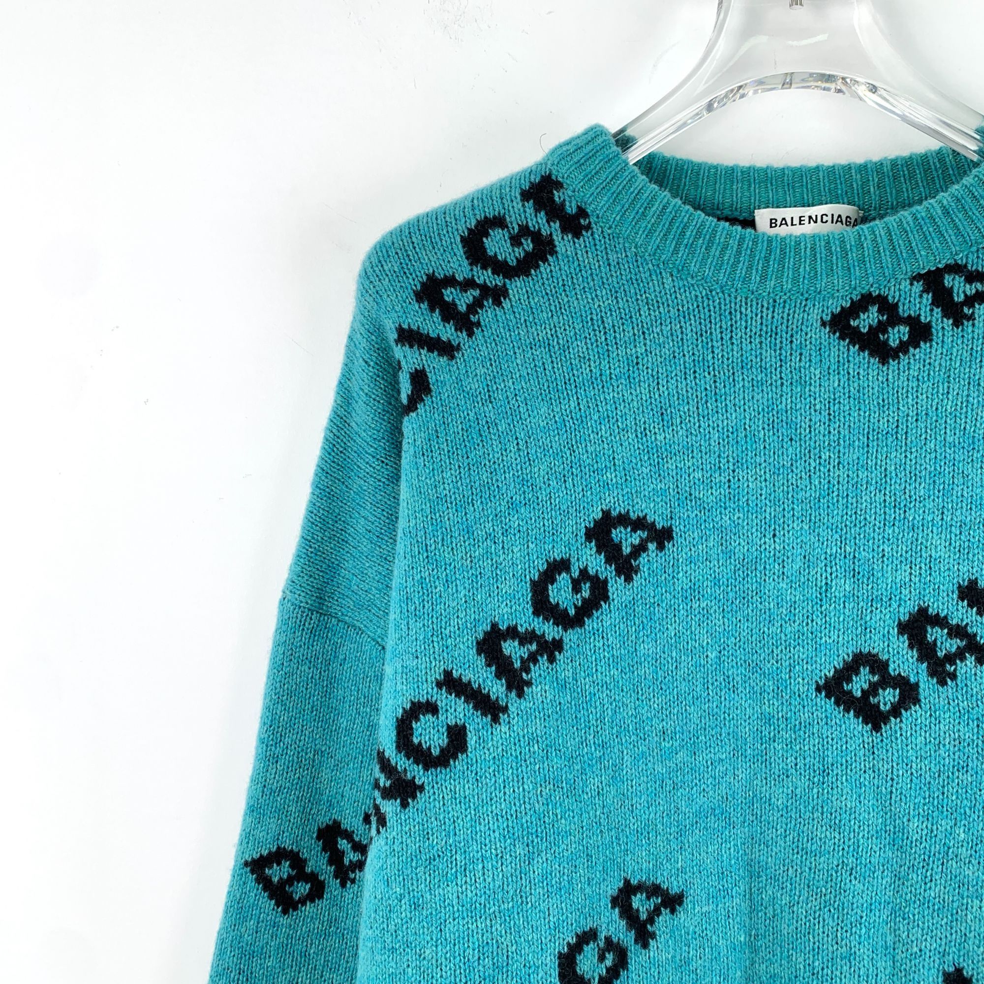 Balenciaga Balenciaga Blue Logo Virgin Wool Round-Neck Long-Sleeve Knit Size XS / US 0-2 / IT 36-38 - 6 Thumbnail