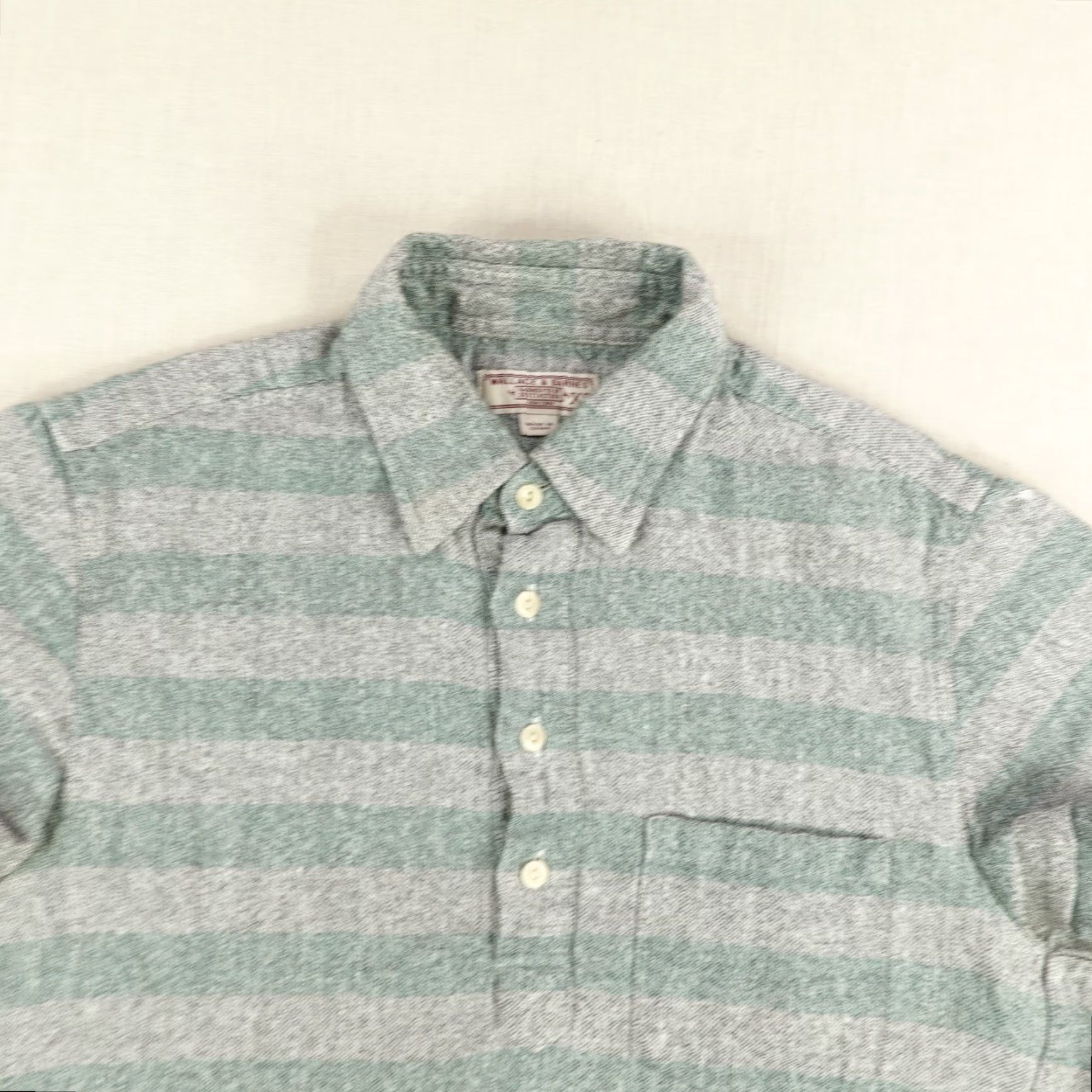 Wallace & Barnes WALLACE & BARNES Shirt Mens XS Green Striped Linen Blend Button Up Pullover Size US XS / EU 42 / 0 - 2 Thumbnail