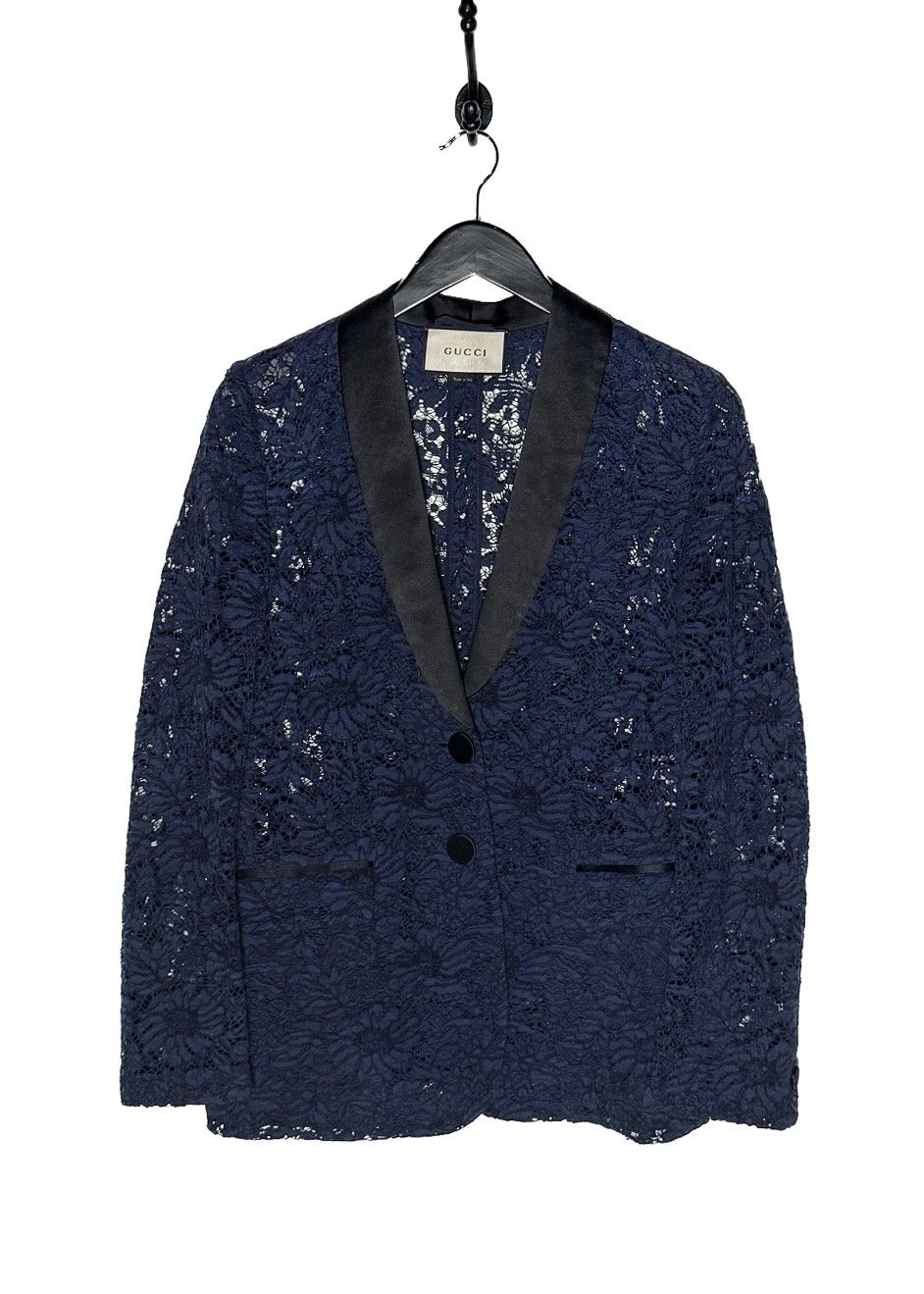 Gucci Gucci Navy Blue Lace Satin Tuxedo Lapel Blazer Size M / US 6-8 / IT 42-44 - 1 Thumbnail