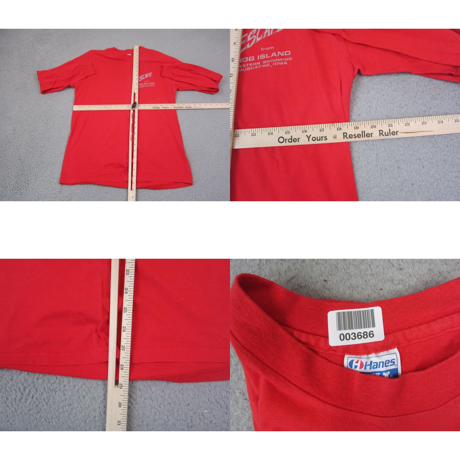 Hanes VINTAGE Escape Hog Island Shirt Red Large Iowa Swimming Single Stitch USA Mens 90s Size US L / EU 52-54 / 3 - 8 Thumbnail