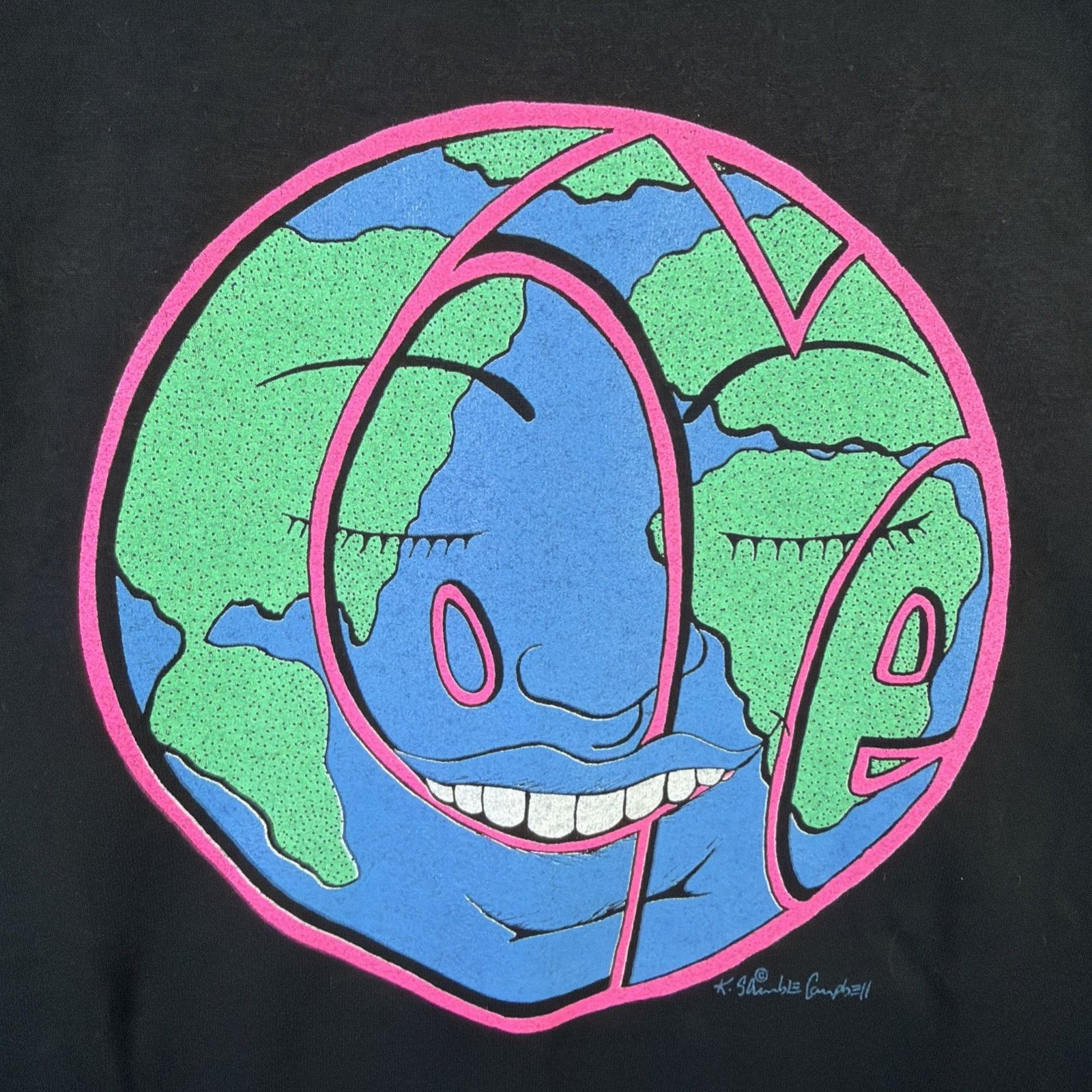 Fruit Of The Loom Vintage Earth Shirt Mens Large 90s Planet Love Art Abstract Size US L / EU 52-54 / 3 - 7 Thumbnail