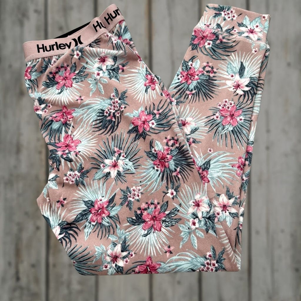 Hurley Hurley Lounge Joggers Womens Large Pink Floral Tropical Jersey Knit Pockets Size L / US 10 / IT 46 - 1 Thumbnail