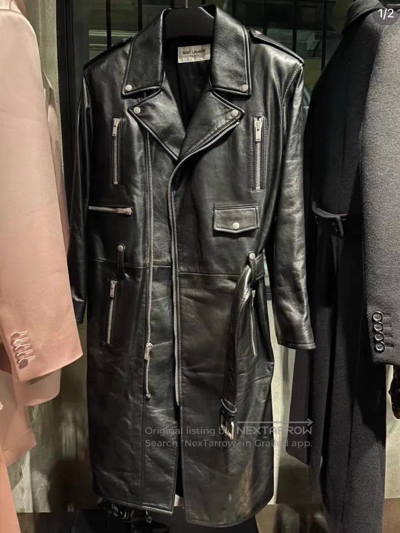Saint Laurent Paris Saint Laurent Paris Black Long Leather Jacket Size XXS / US 00 / IT 34 - 9 Thumbnail