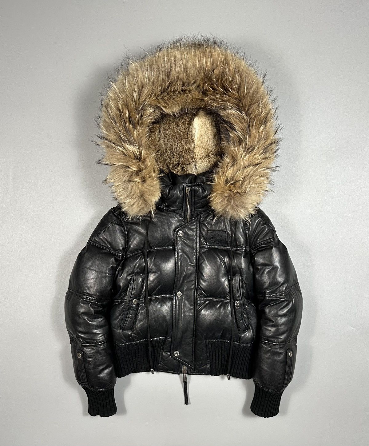 Dsquared2 F/W2008 Dsquared2 Leather Hooded Fur Bomber Down Jacket Size M / US 6-8 / IT 42-44 - 1 Thumbnail