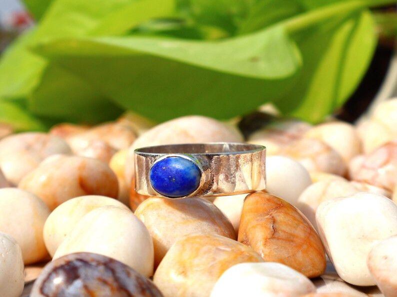 Handmade Lapis Lazuli Band Ring, Handmade Sterling Silver Ring, Gifts Size ONE SIZE - 2 Thumbnail