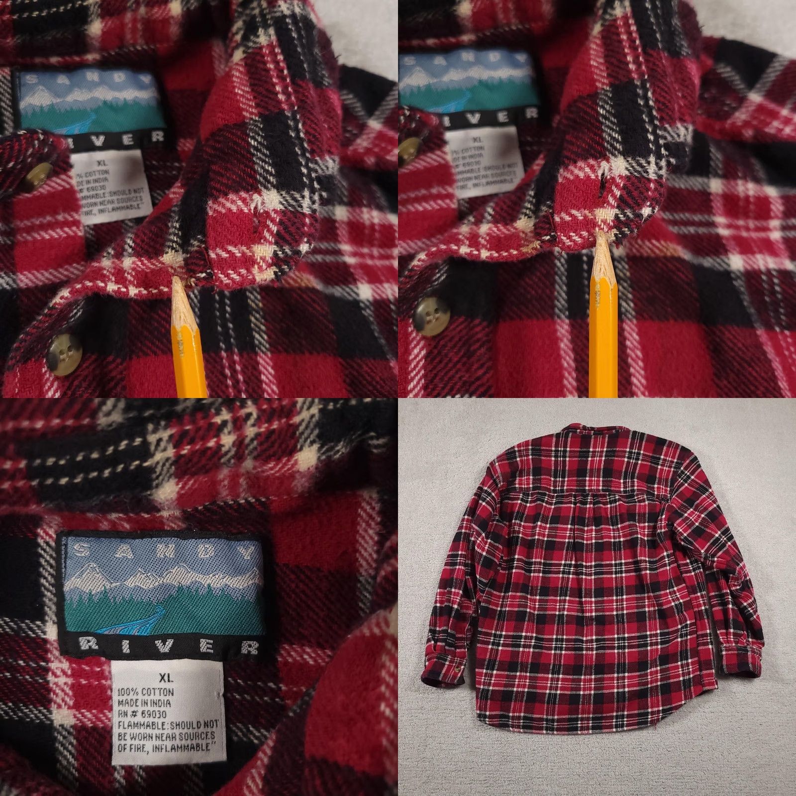 Vintage Sandy River Shirt Mens XL Red Black Plaid Flannel Button Up Long Sleeve Workwear Size US XL / EU 56 / 4 - 9 Thumbnail