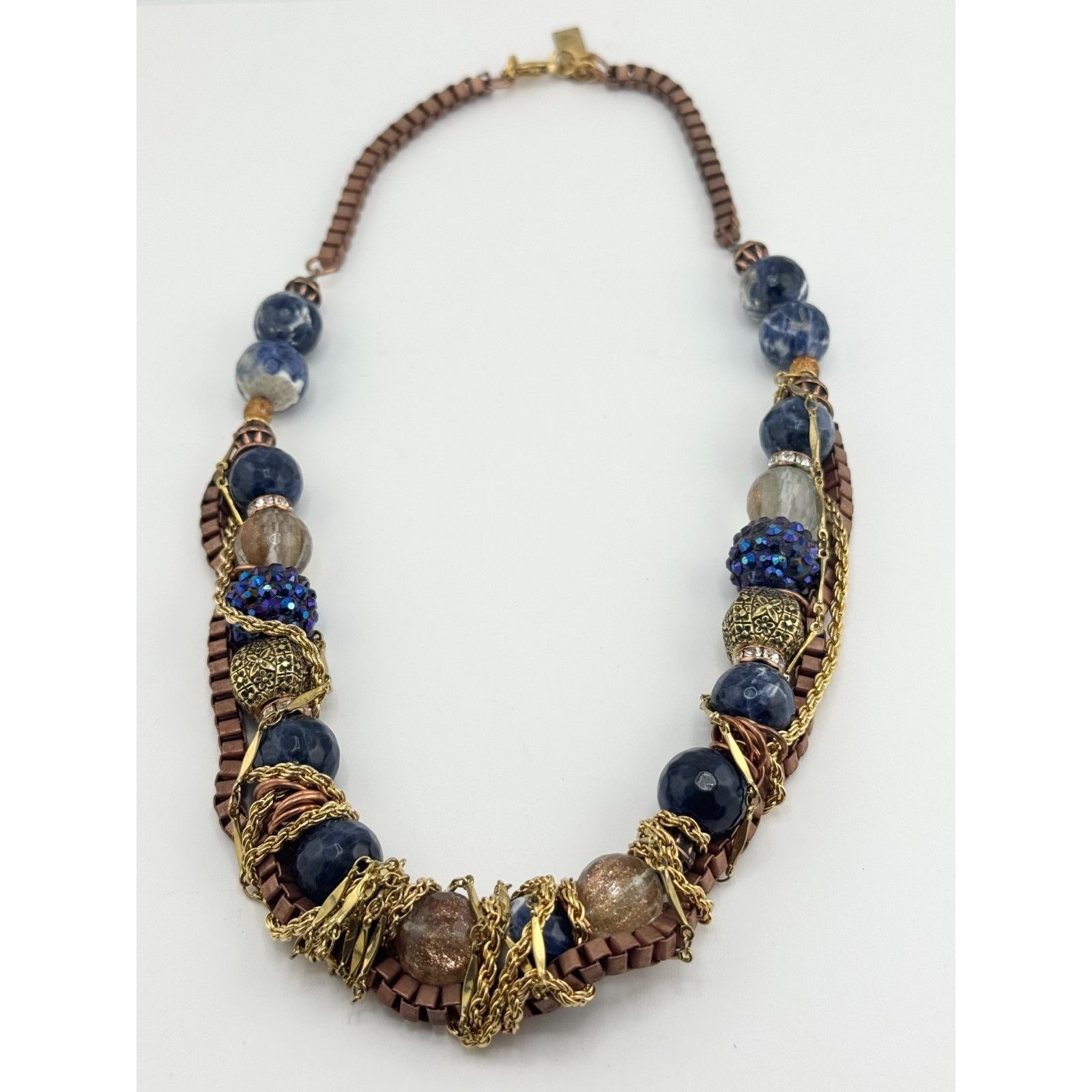 Vintage Vintage blue crystal glass and rhinestone chain collar neckl Size ONE SIZE - 2 Thumbnail