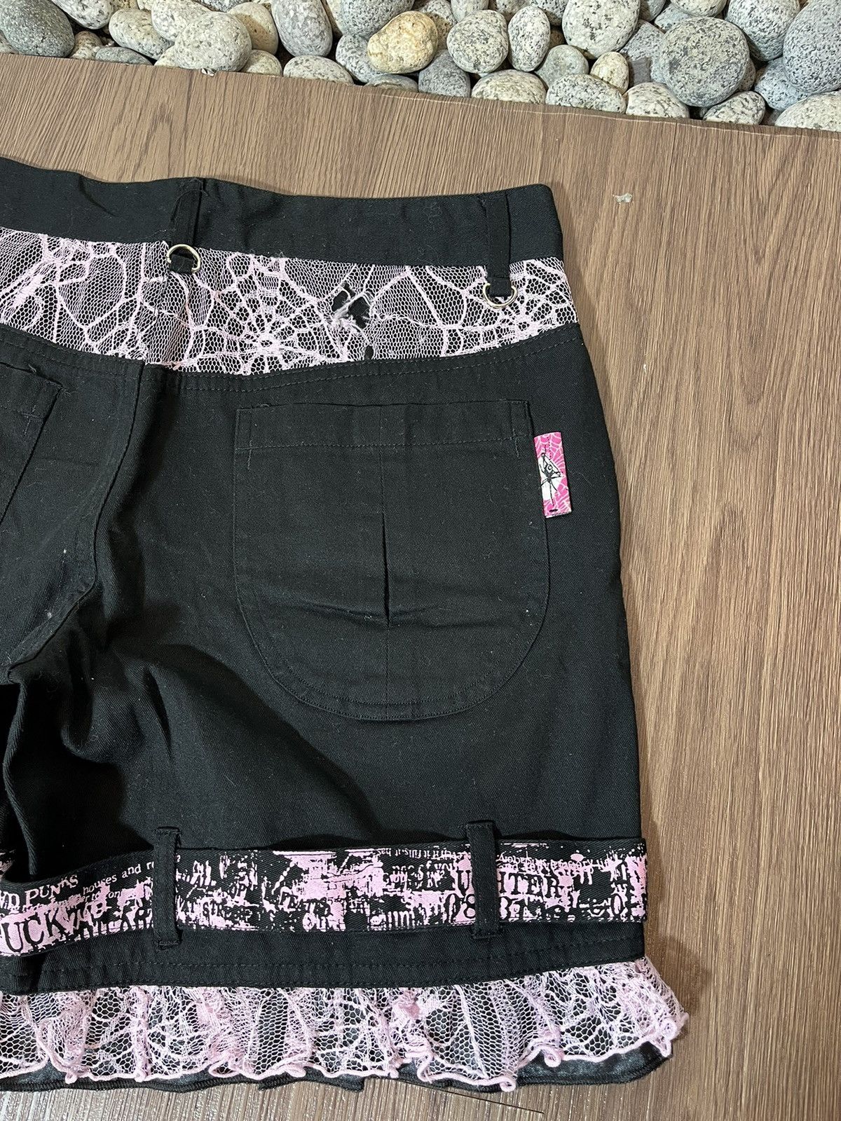 Beauty Beast × Japanese Brand × Seditionaries Mad Punks poem pink strap brocade Y2K short pant Size 31" - 7 Thumbnail