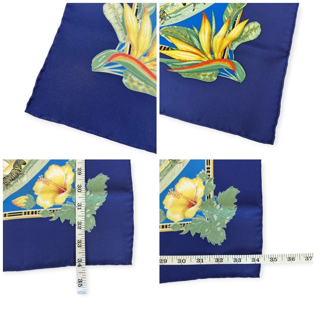 Hermes Hermes Tropiques 90 Silk Scarf Blue Tropical Bird Size ONE SIZE - 6 Thumbnail