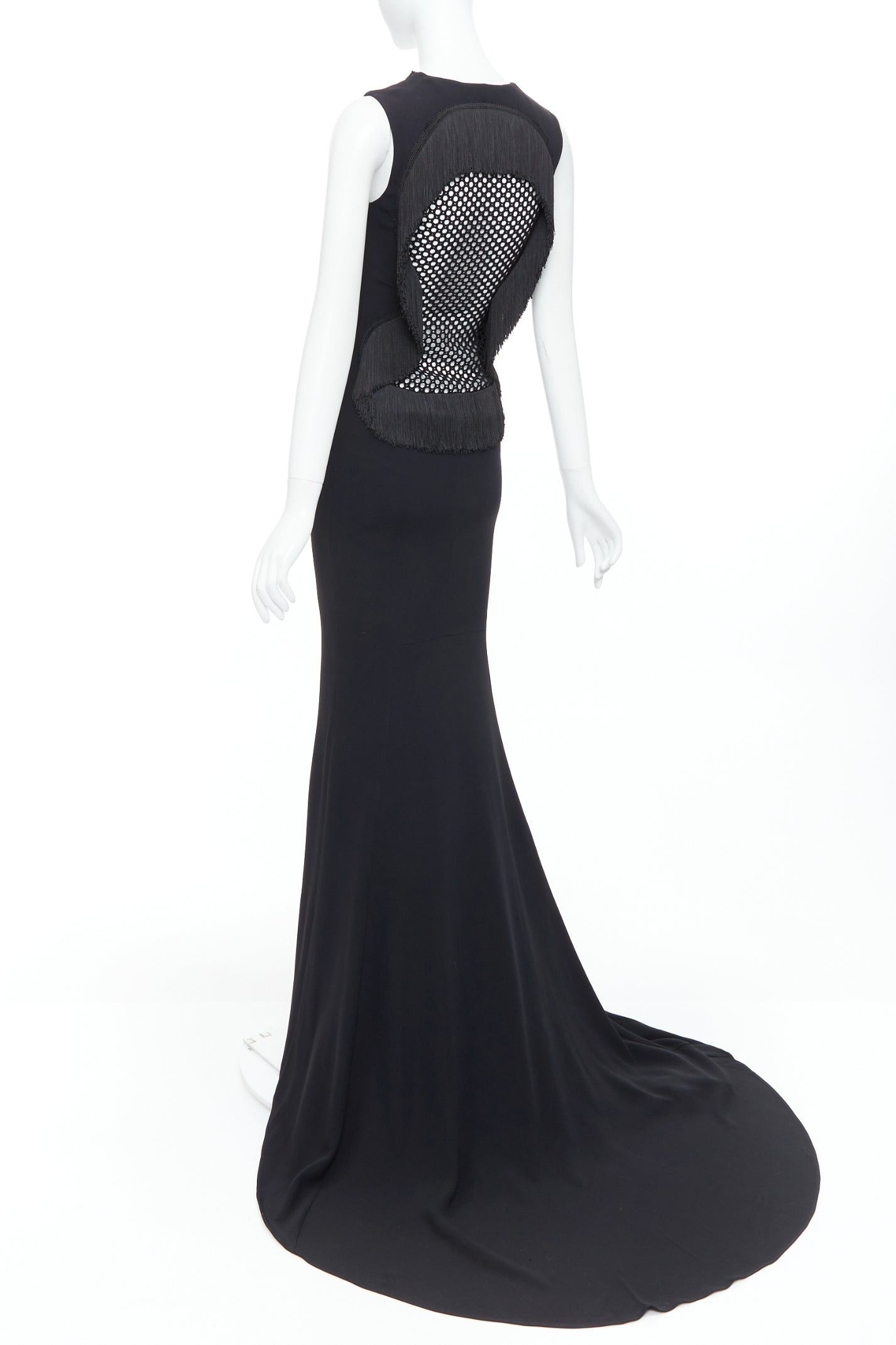 Stella McCartney STELLA MCCARTNEY 2014 black fringe mesh back fitted long train gown IT36 XXS Size XS / US 0-2 / IT 36-38 - 1 Thumbnail