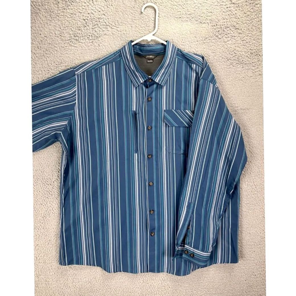 Eddie Bauer Eddie Bauer Shirt Mens 2XL Blue Barcode Stripe Button-Up Long Sleeve Pockets Size US XXL / EU 58 / 5 - 3 Thumbnail