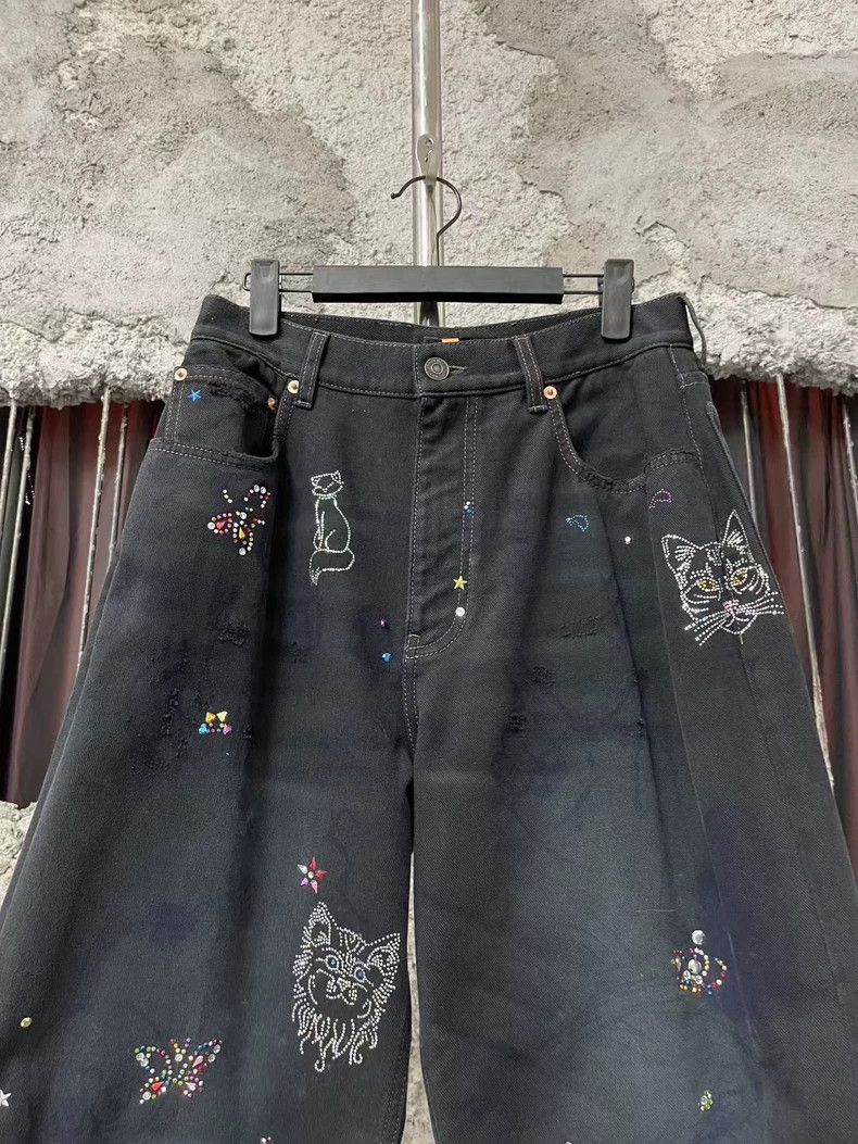 Balenciaga Balenciaga size S Do Old Rhinestone Cat Graffiti Jeans Size US 27 - 4 Thumbnail