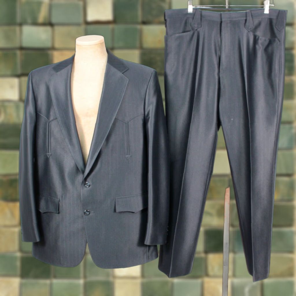 Vintage VINTAGE Mens VTG 70s 2 PC Dark Blue Western Leisure Suit Sz L/XL 1970s Polyester Disco Size 42R - 1 Thumbnail