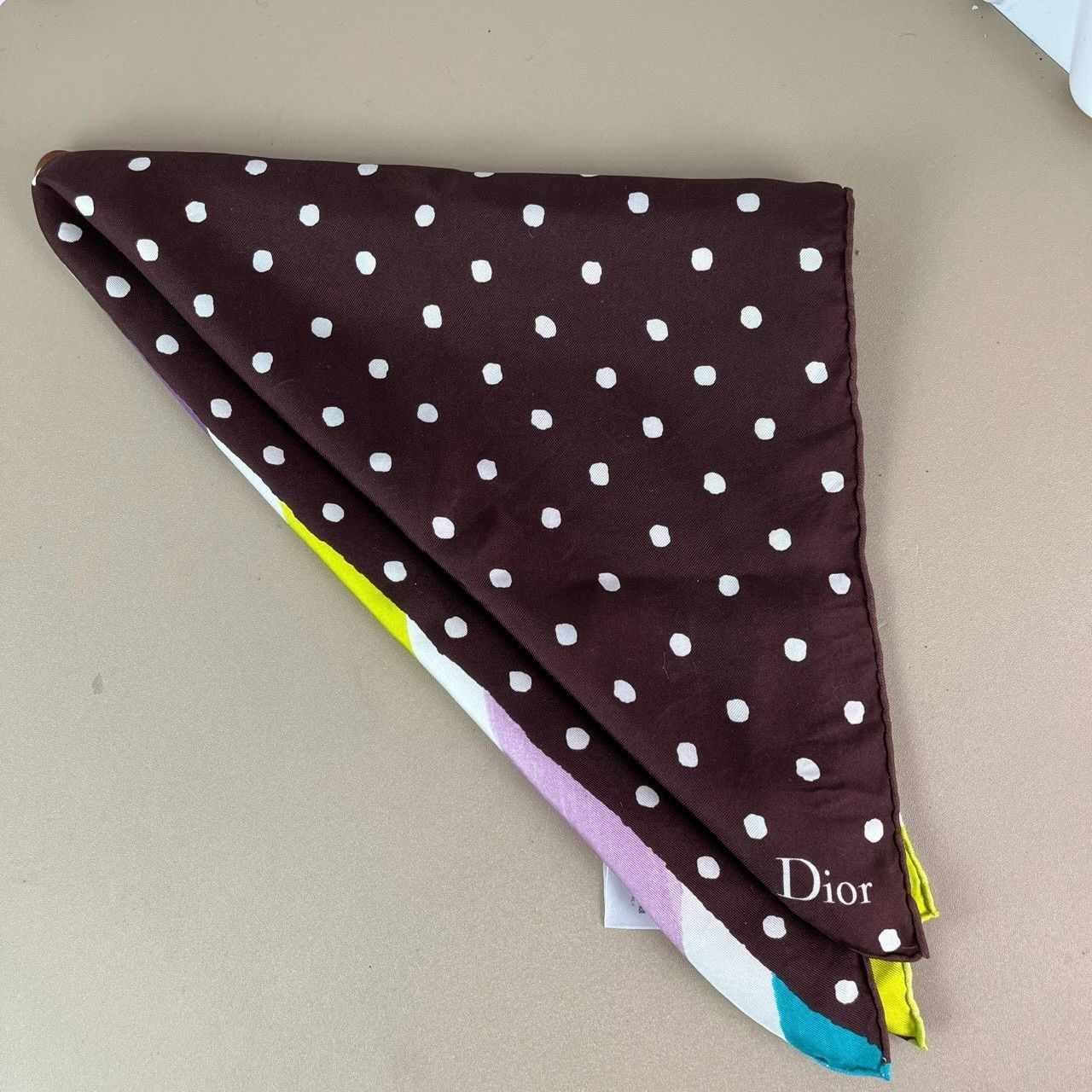 Dior Christian Dior Womens Silk Scarf 55cm x 55cm Polka Dot & Str Size ONE SIZE - 8 Thumbnail