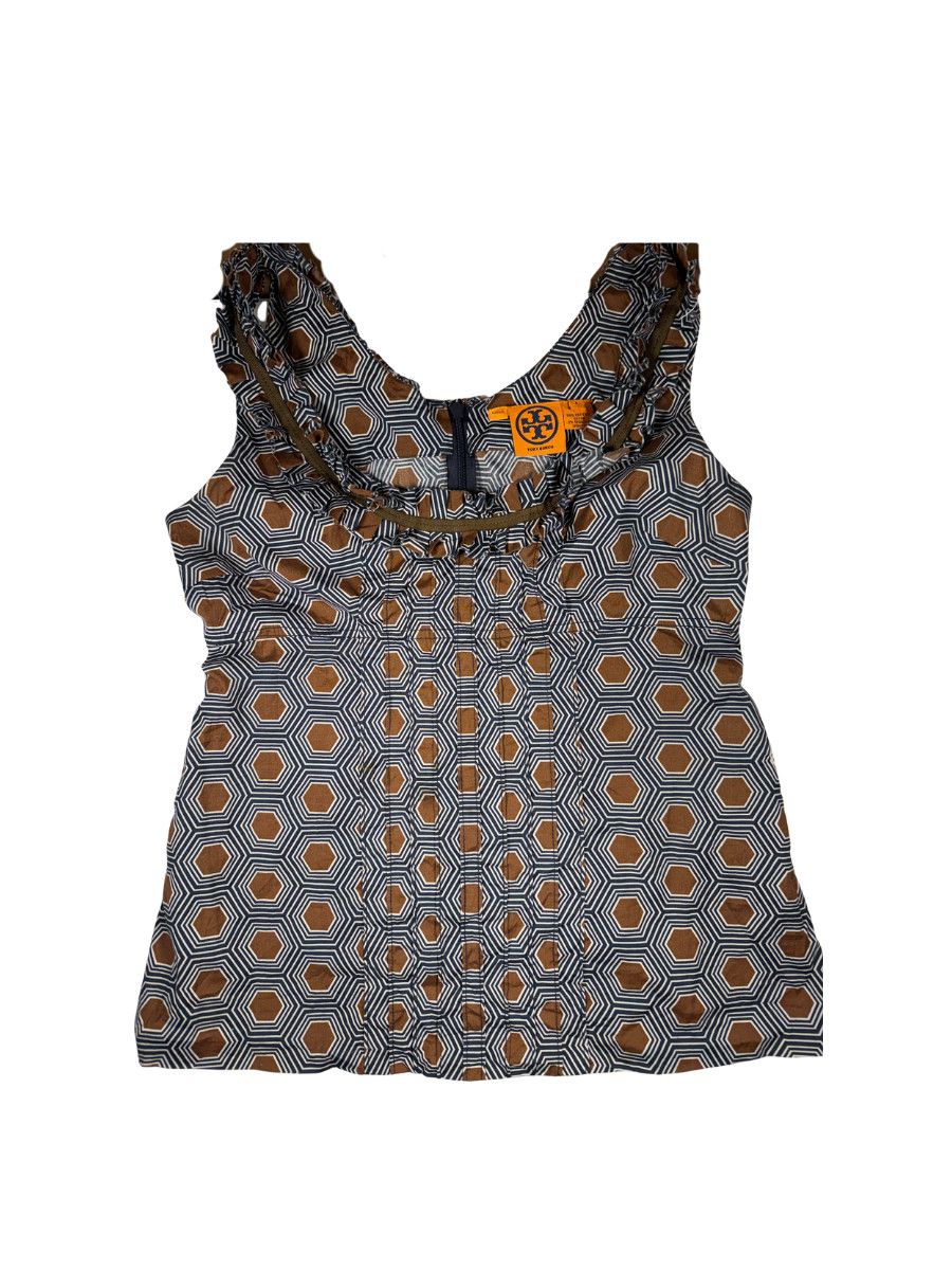 Tory Burch Tory Burch Geometric Print Cotton Tank Top Brown Blue Size M / US 6-8 / IT 42-44 - 1 Thumbnail