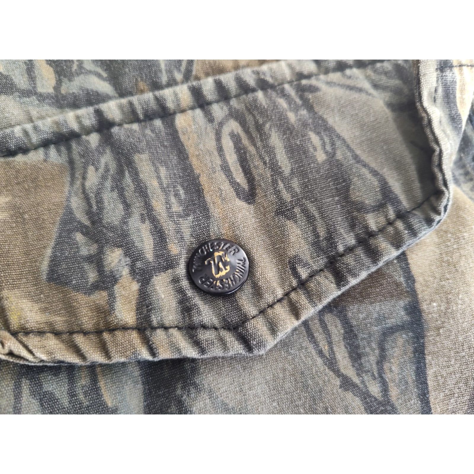 Vintage Winchester Vest Trebark Camo Blaze Orange VTG 90s Reversible Zip XL Mens Nylon Puffer Vest Full Zip Insulated Pockets Zipper Short Sleeve? Size 46R - 5 Thumbnail
