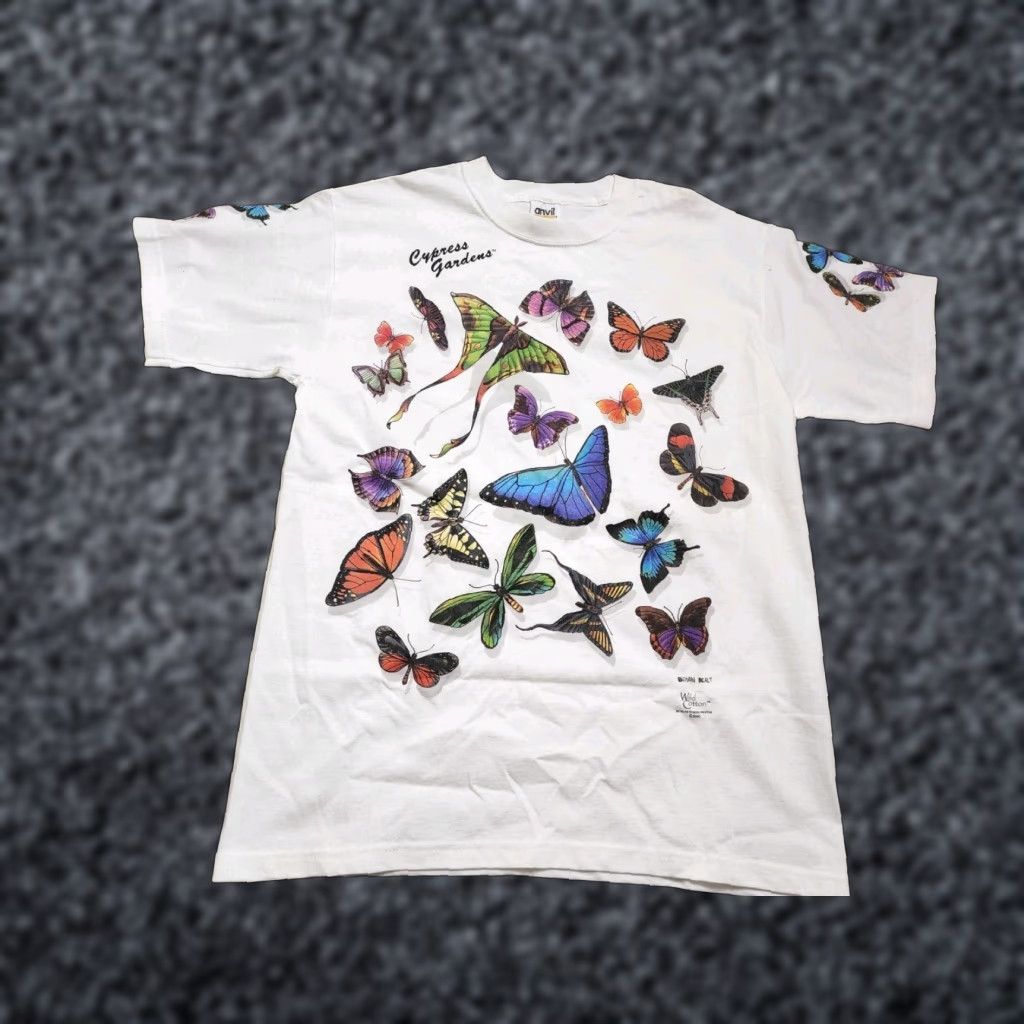 Anvil Vintage Anvil Mens M T-Shirt Florida Butterfly Art 2000s White Crew Neck Size US M / EU 48-50 / 2 - 1 Thumbnail