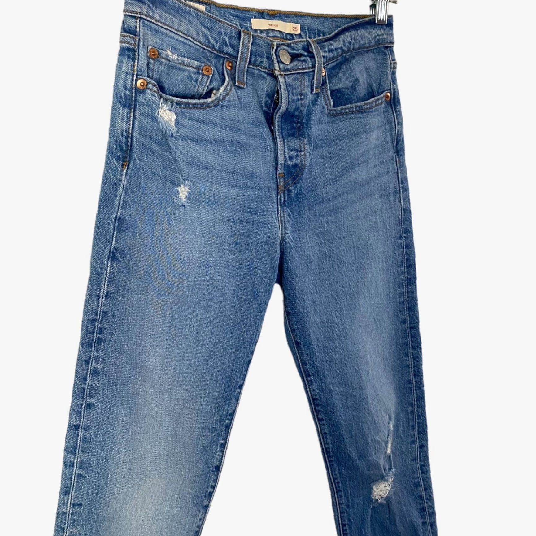 Levi's LEVI'S Wedgie Straight Fit Ankle Jeans Women's 25 High-Rise Distressed Light Wash Denim Size 42" / US 20 - 4 Thumbnail