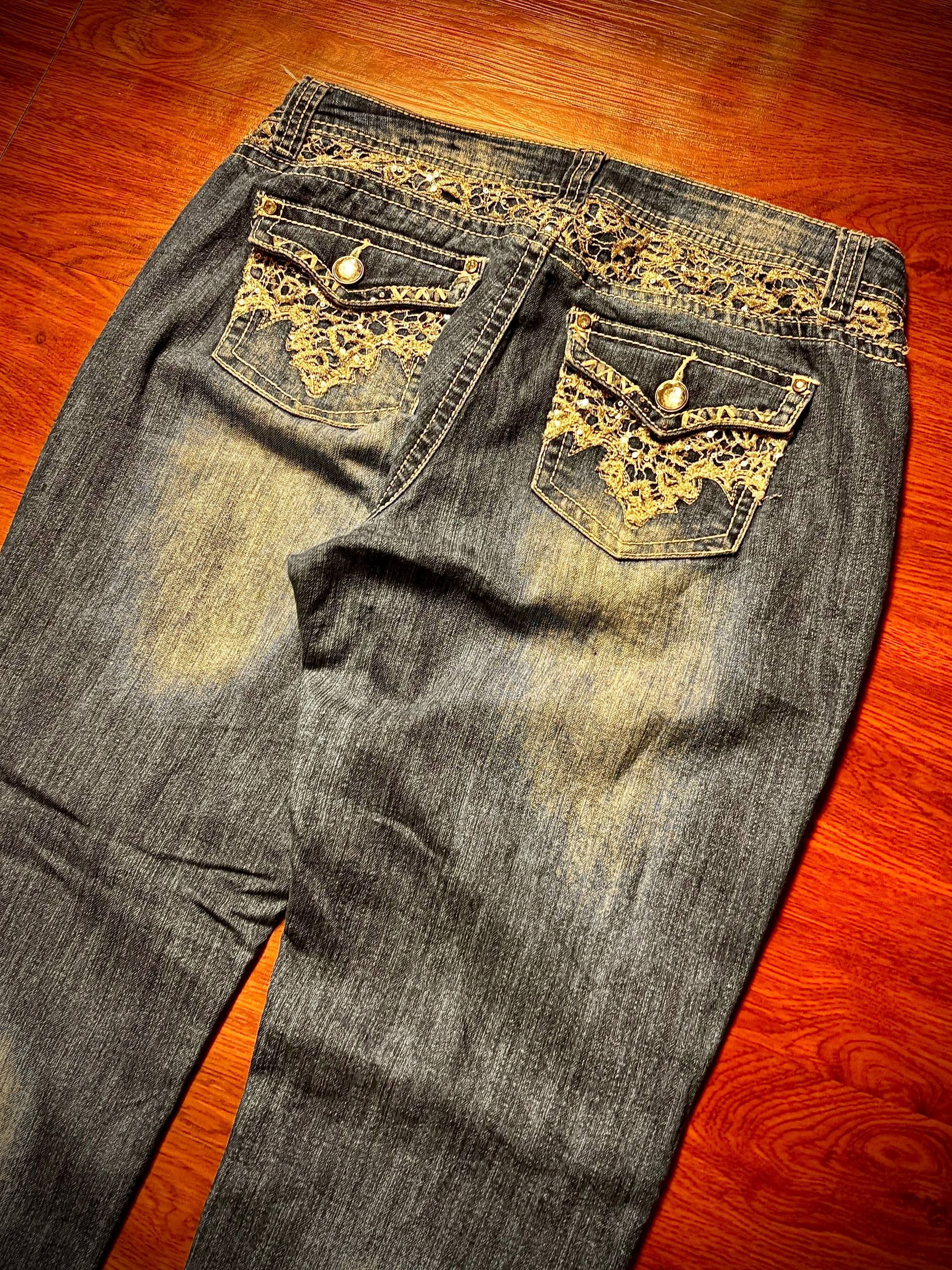 Miss Sixty Vintage Y2K Cato Studded Gold Ring Denim Pants Size 32" / US 10 / IT 46 - 4 Thumbnail