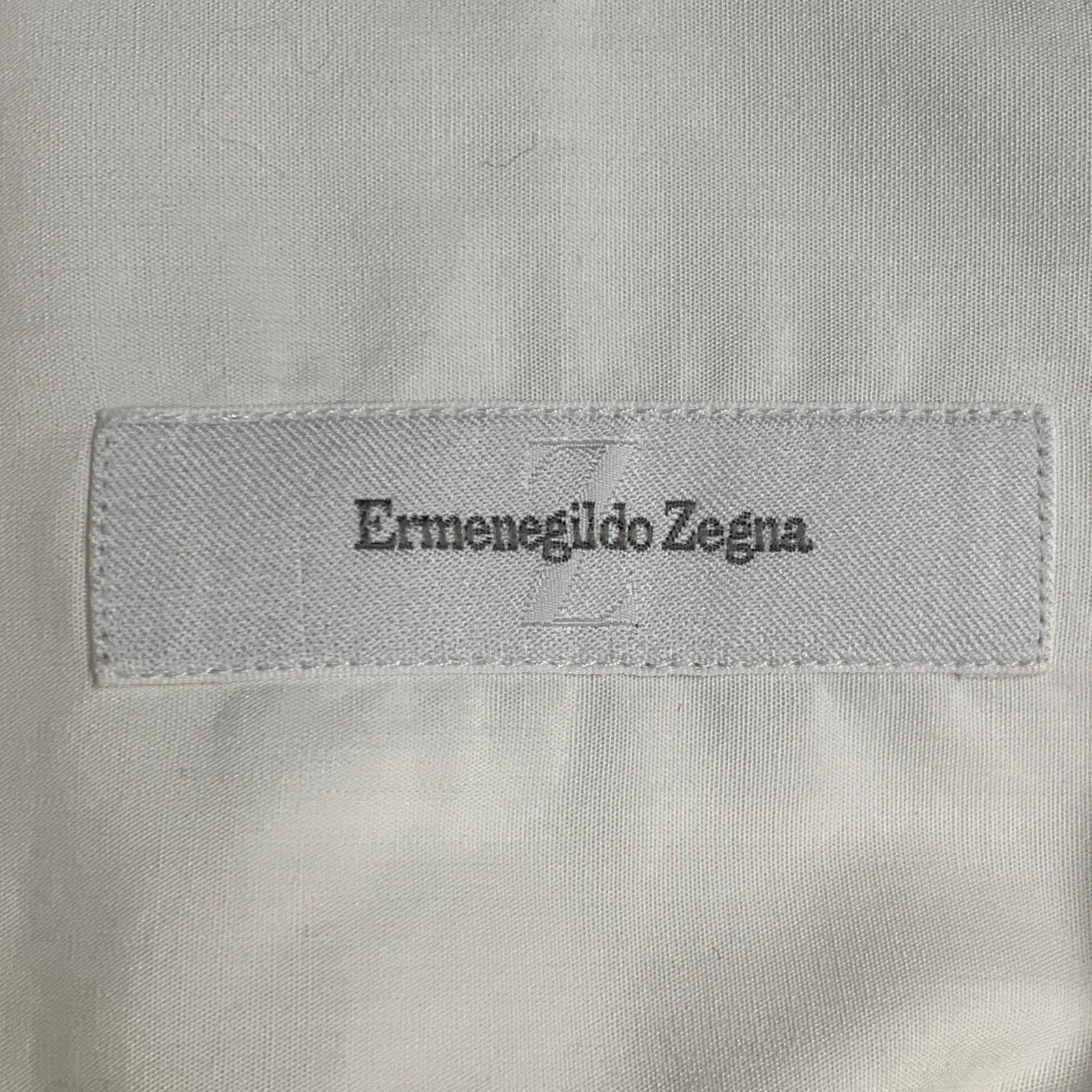 Ermenegildo Zegna White Textured Cotton French Cuff Tuxedo Long Sleeve Shirt Size 46R - 5 Thumbnail