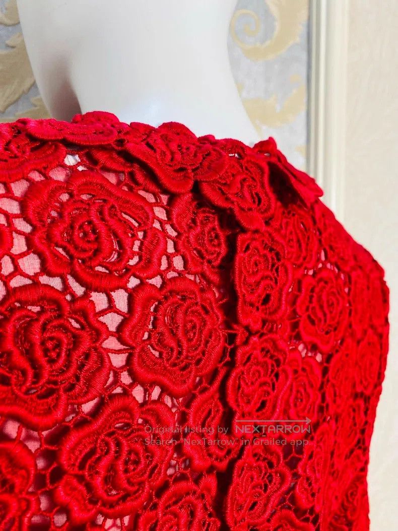 Valentino Red three-dimensional crocheted rose dress