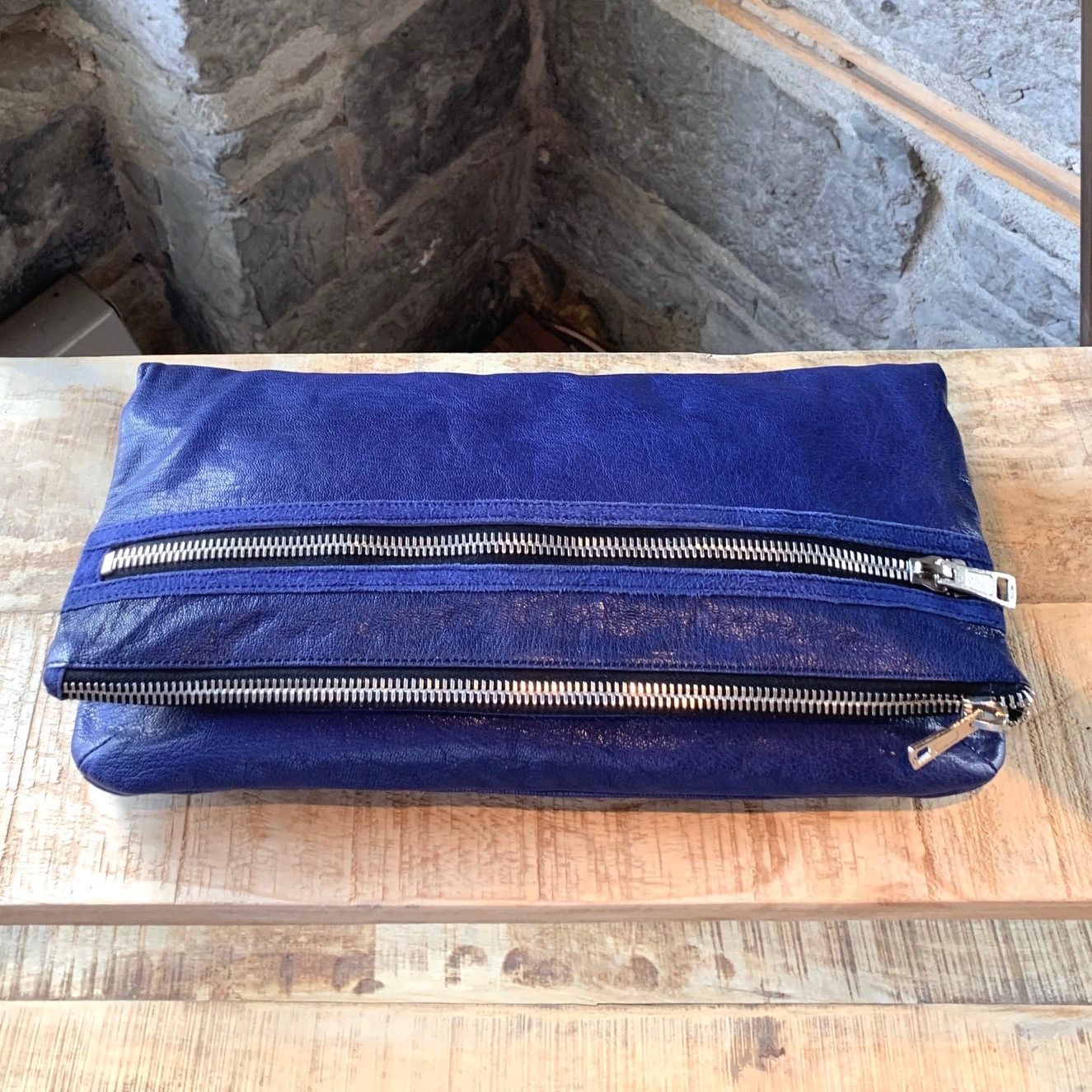 Alexander Wang Alexander Wang Dark Blue Fold Over Leather and Suede Clutch Size ONE SIZE - 2 Thumbnail