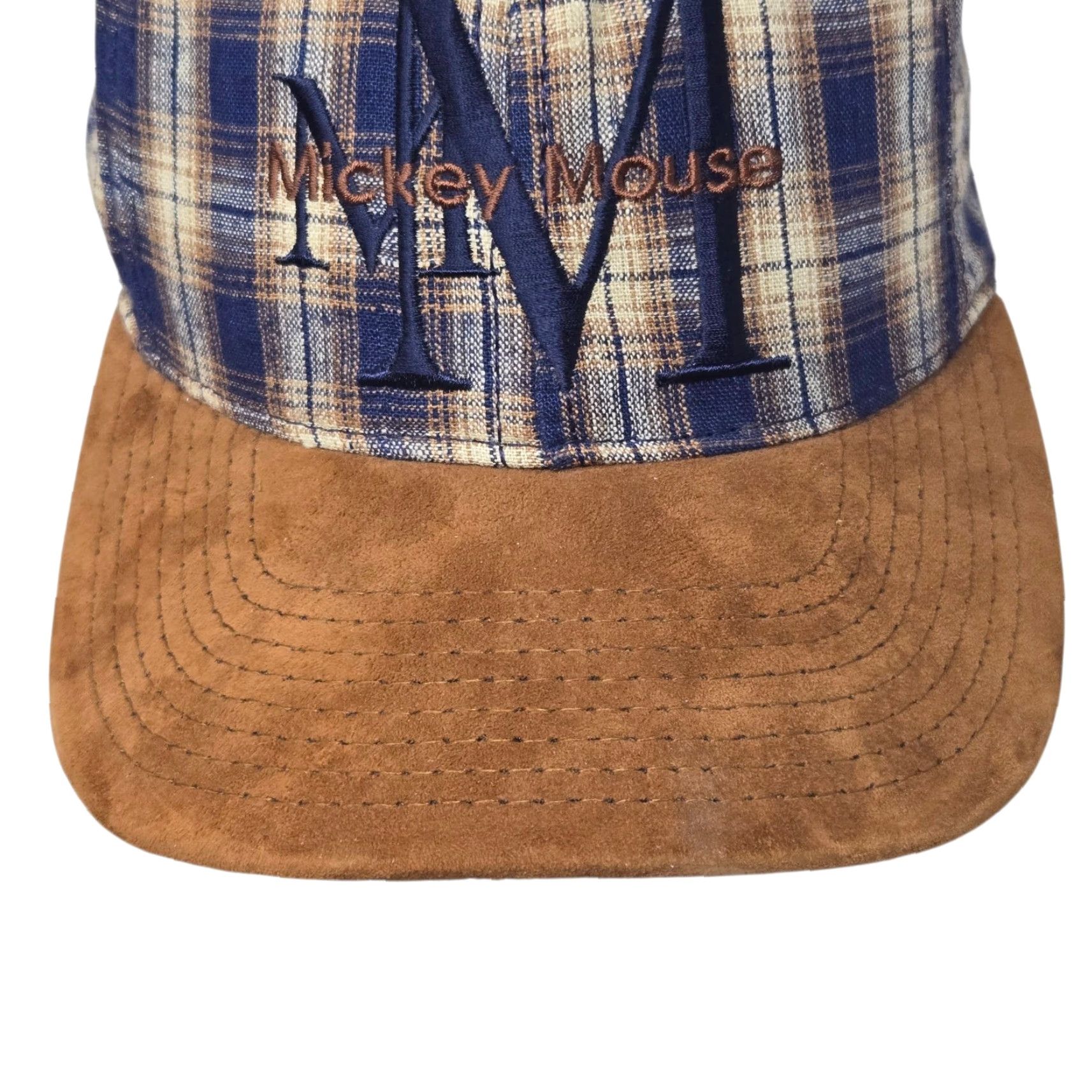 Disney VINTAGE Disney Mickey Mouse Hat Plaid Strapback Cap Baseball 90s Tan OSFA Unisex Adults Mens Womens Size ONE SIZE - 2 Thumbnail
