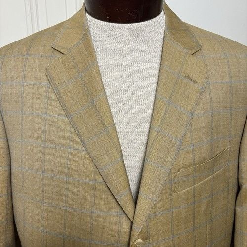 Pal Zileri Pal Zileri Beige Blue Windowpane Wool Blazer Men’s Size 52 I Size 42R - 1 Thumbnail