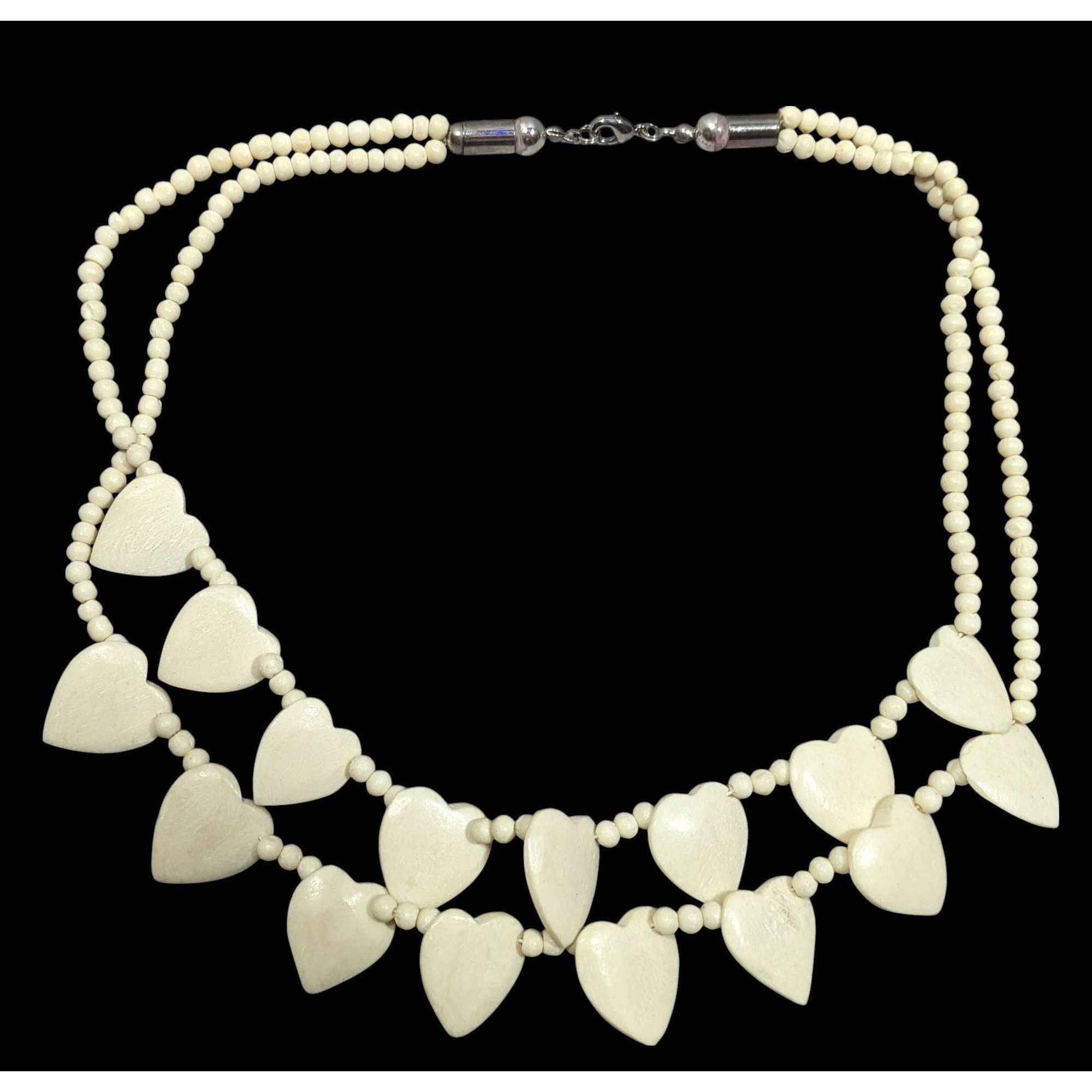Other Vintage Hand Carved Heart Cow Bone Beaded Necklace Size ONE SIZE - 1 Thumbnail