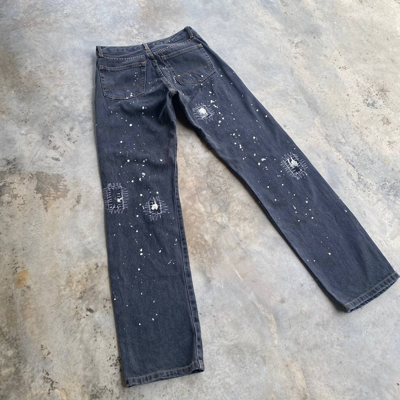 Japanese Brand EVOLUTION JE PENSE DISTRESSED PAINTED SPIDERWEB FADED BLACK Size US 30 / EU 46 - 7 Thumbnail
