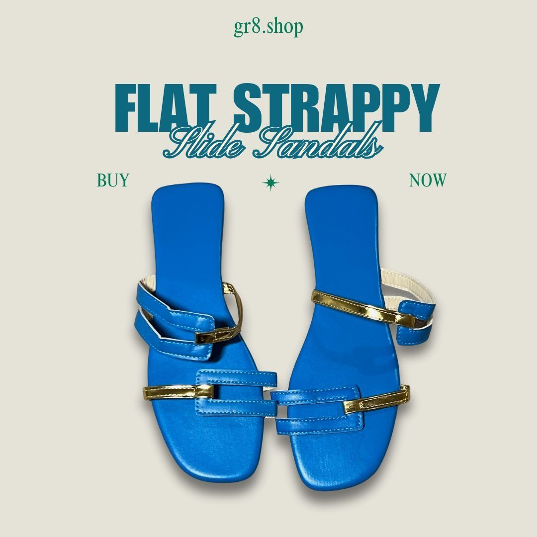 Other Womens Blue & Gold Flat Strappy Slide Sandals Size 8.5 Squar Size US 8.5 / IT 38.5 - 1 Thumbnail