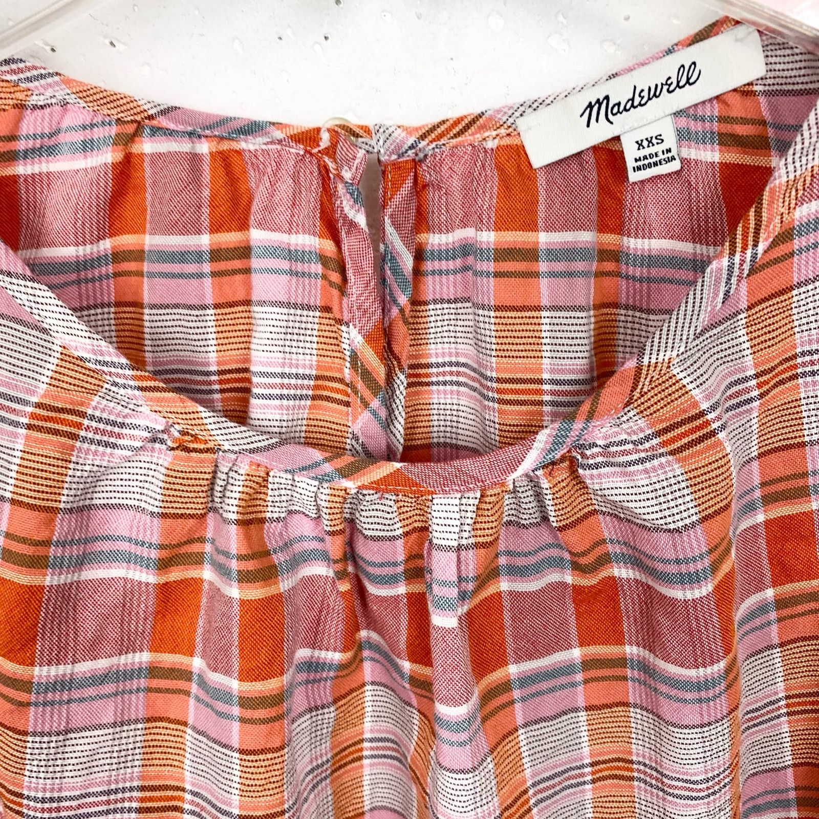 Madewell Madewell Plaid Shirred Neck Boxy Top Cotton Short Sleeve Size XXS / US 00 / IT 34 - 8 Thumbnail