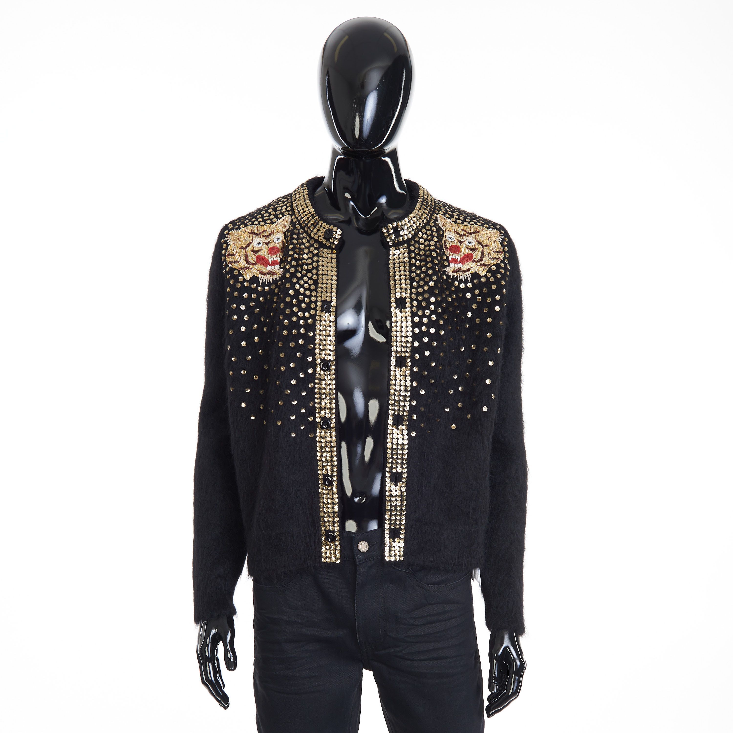 Celine Black Cardigan - Sequin Tiger Embroidery, Brushed Alpaca Size US M / EU 48-50 / 2 - 11 Thumbnail