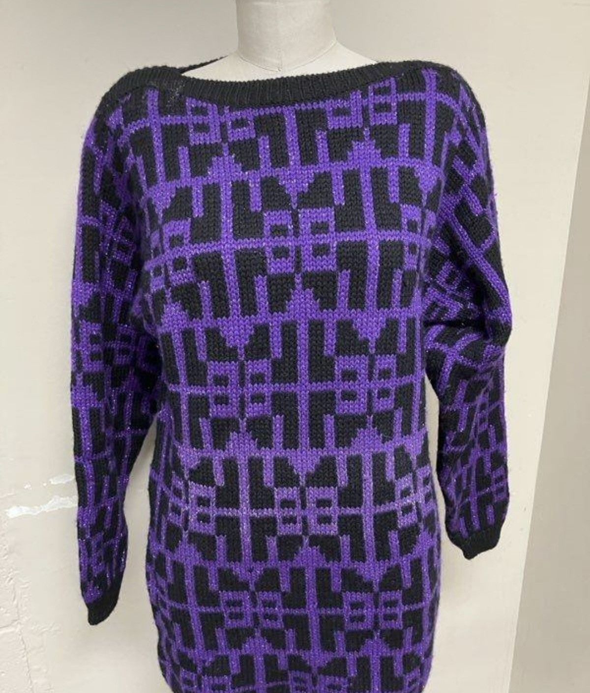 Dior Vintage 80s Christian Dior Wool Sweater Purple Black Size XXS / US 00 / IT 34 - 1 Thumbnail
