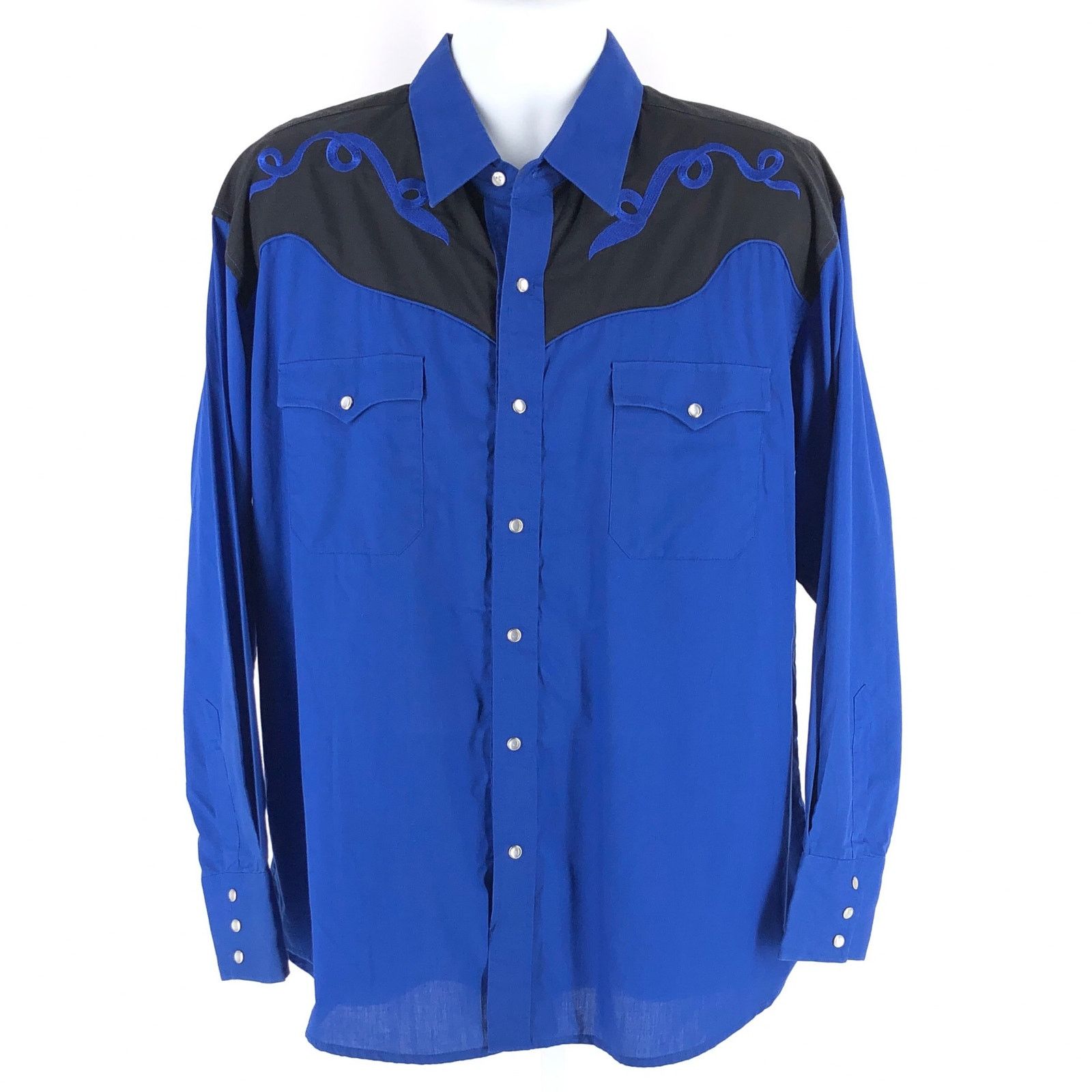 Vintage 90s blue & black pearl snap western shirt 1990s vintage Size US XL / EU 56 / 4 - 1 Thumbnail
