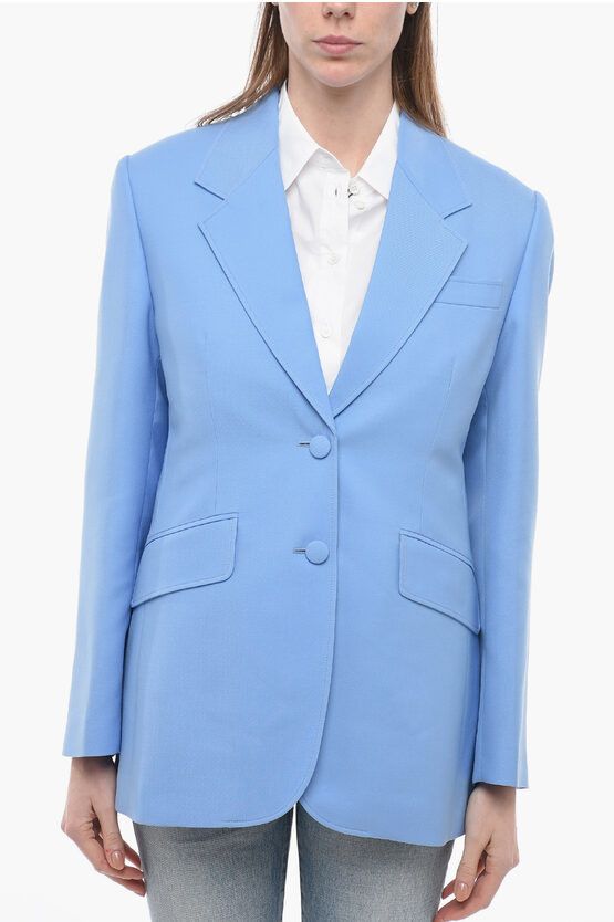 Miu Miu og1mm0724 Wool Virgin Levantina Blazer in Light Blue Size M / US 6-8 / IT 42-44 - 1 Thumbnail