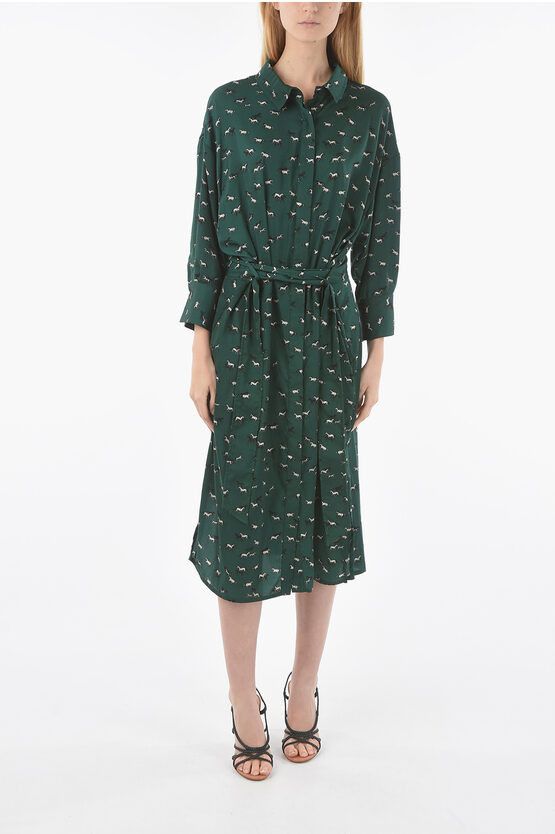 image of Altea All Over Printed Andra Maxi Shirt Dress With Belt in Green, Women's (Size Medium)