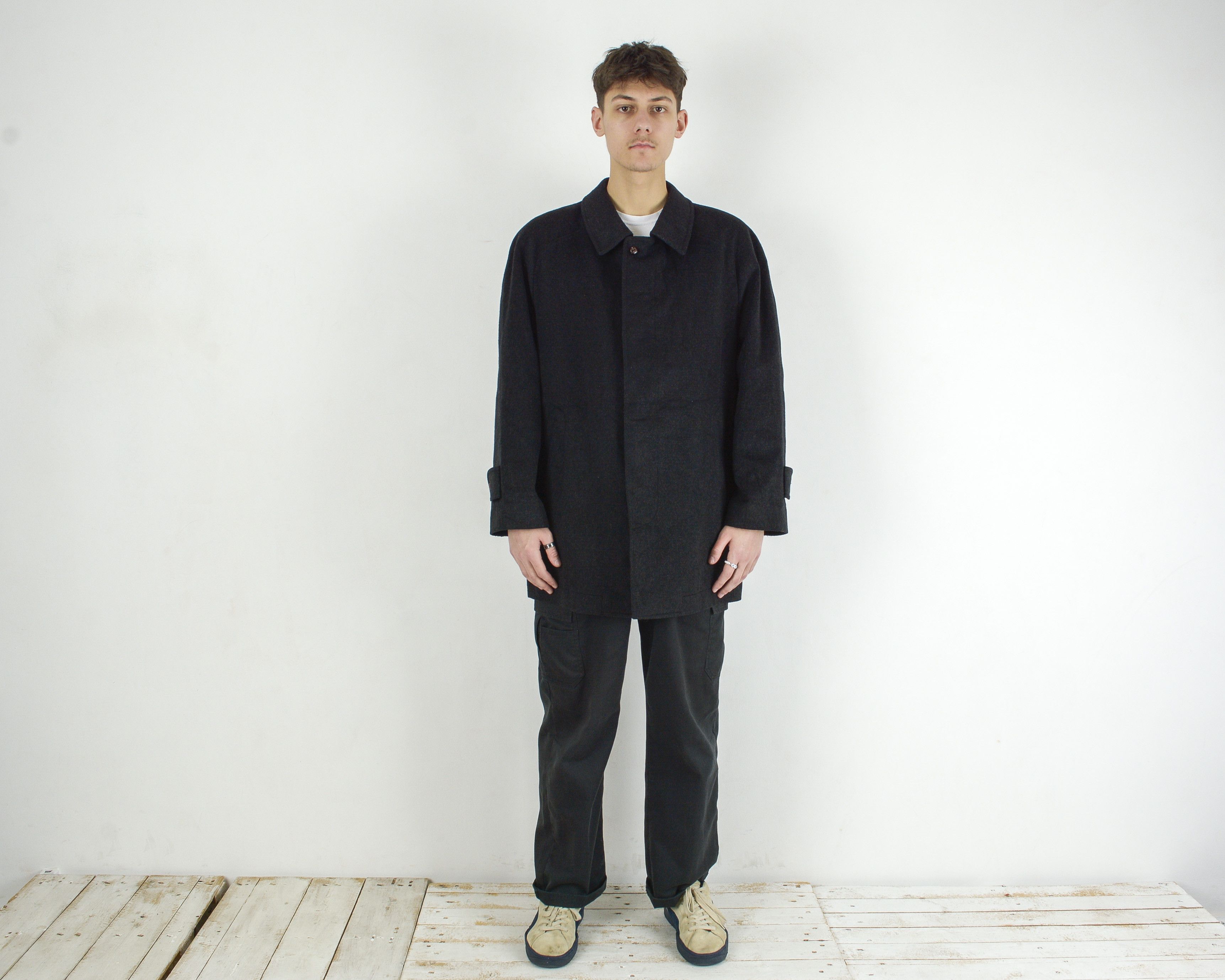 image of Vintage Aquila Alpacca Loden Buccino L Wool Jacket Overcoat Eu 52 in Black, Men's (Size Large)