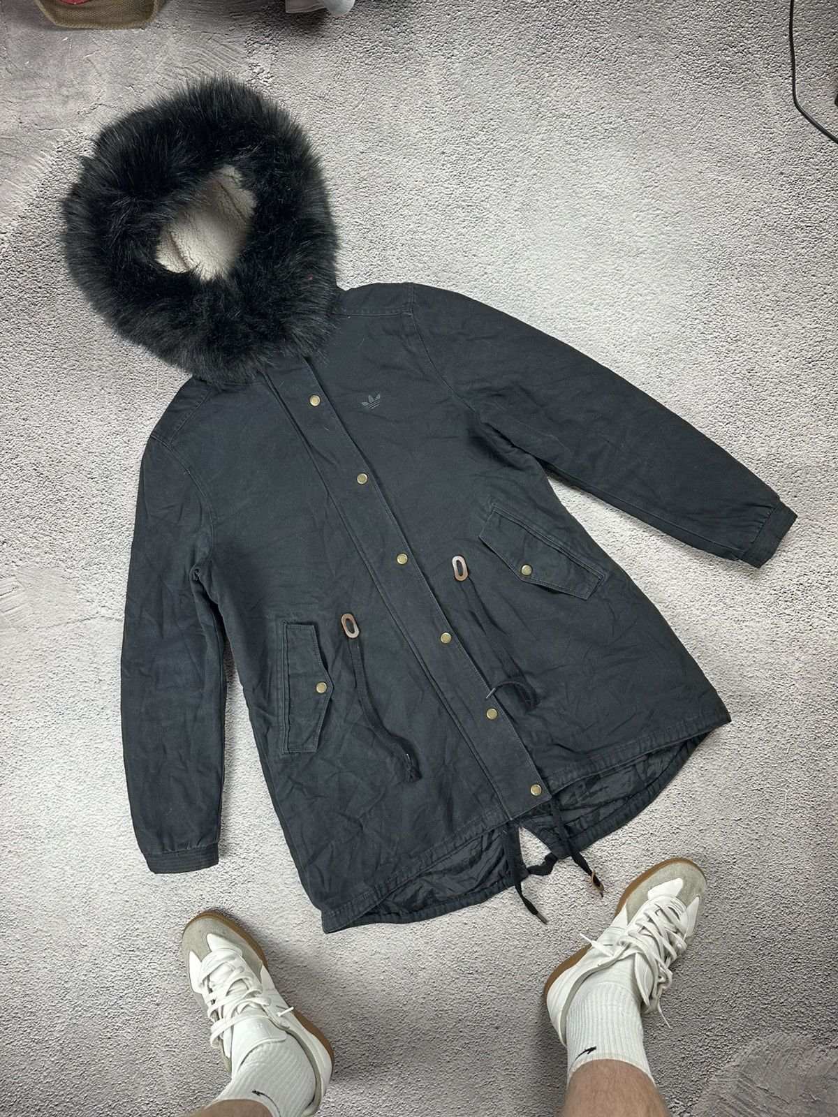 Adidas Vintage Adidas Fur Denim Jacket Faded Parkas Y2K Style Size M / US 6-8 / IT 42-44 - 1 Thumbnail